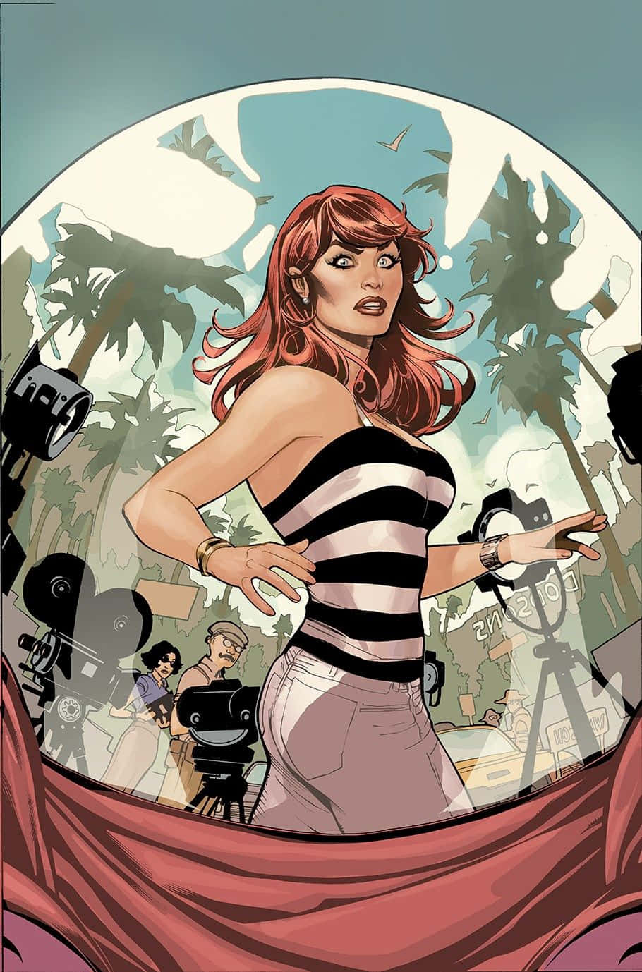 Mary Jane, red dress, striped top, HD Phone Wallpaper