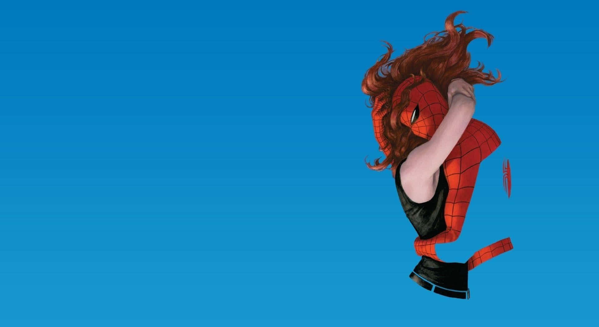 Mary Jane, red and black suit, flowing red hair, HD Desktop Wallpaper
