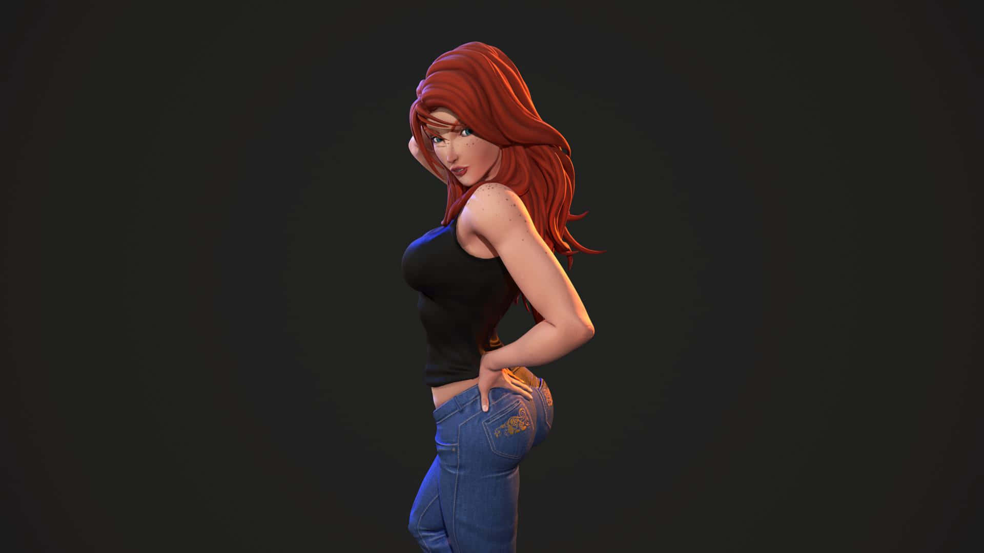 Mary Jane, fiery red hair, blue jeans, Full HD Desktop Wallpaper