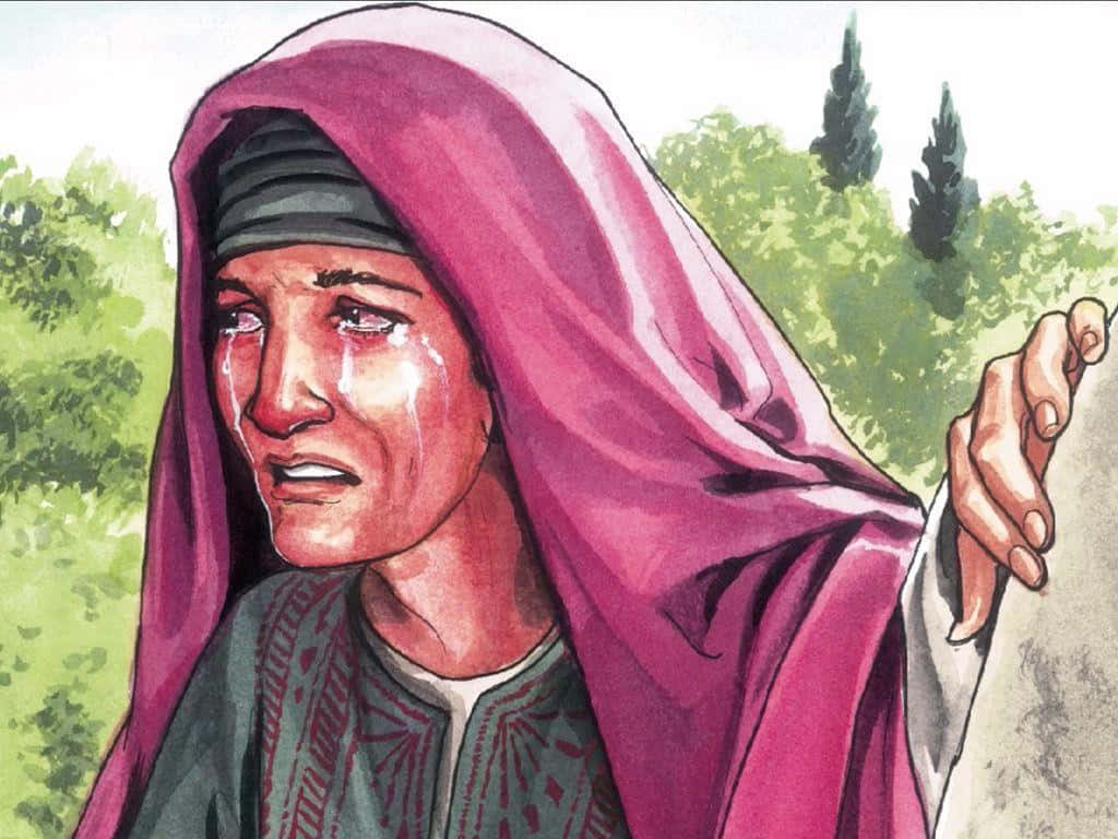 Mary Magdalene, pink headscarf, stone wall, SD Desktop Wallpaper