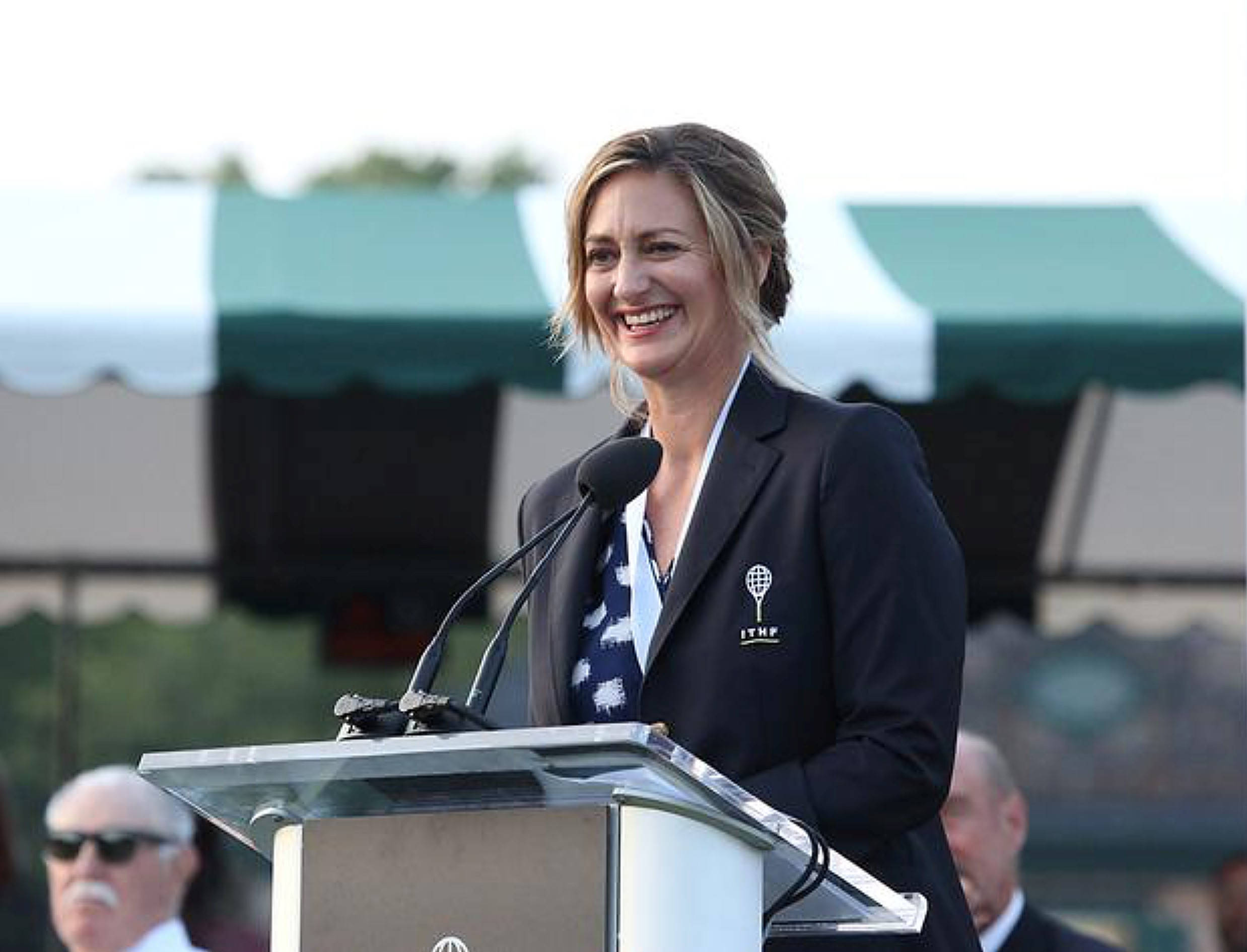 Mary Pierce, podium, green and white tents, Full HD Desktop Wallpaper
