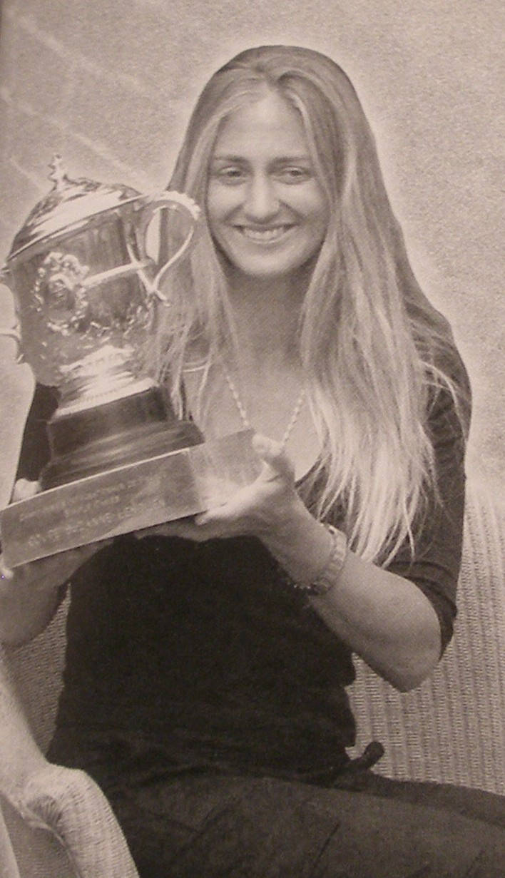 Mary Pierce, sepia-toned portrait, ornate trophy, SD Phone Wallpaper