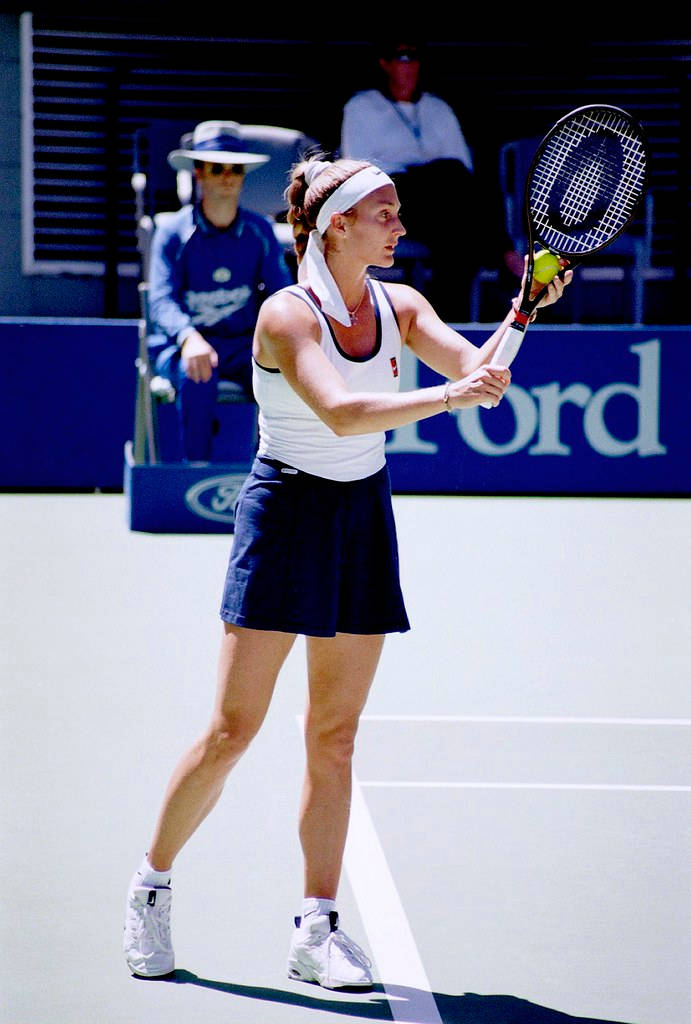 Mary Pierce, white and blue dress, tennis player, SD Phone Wallpaper