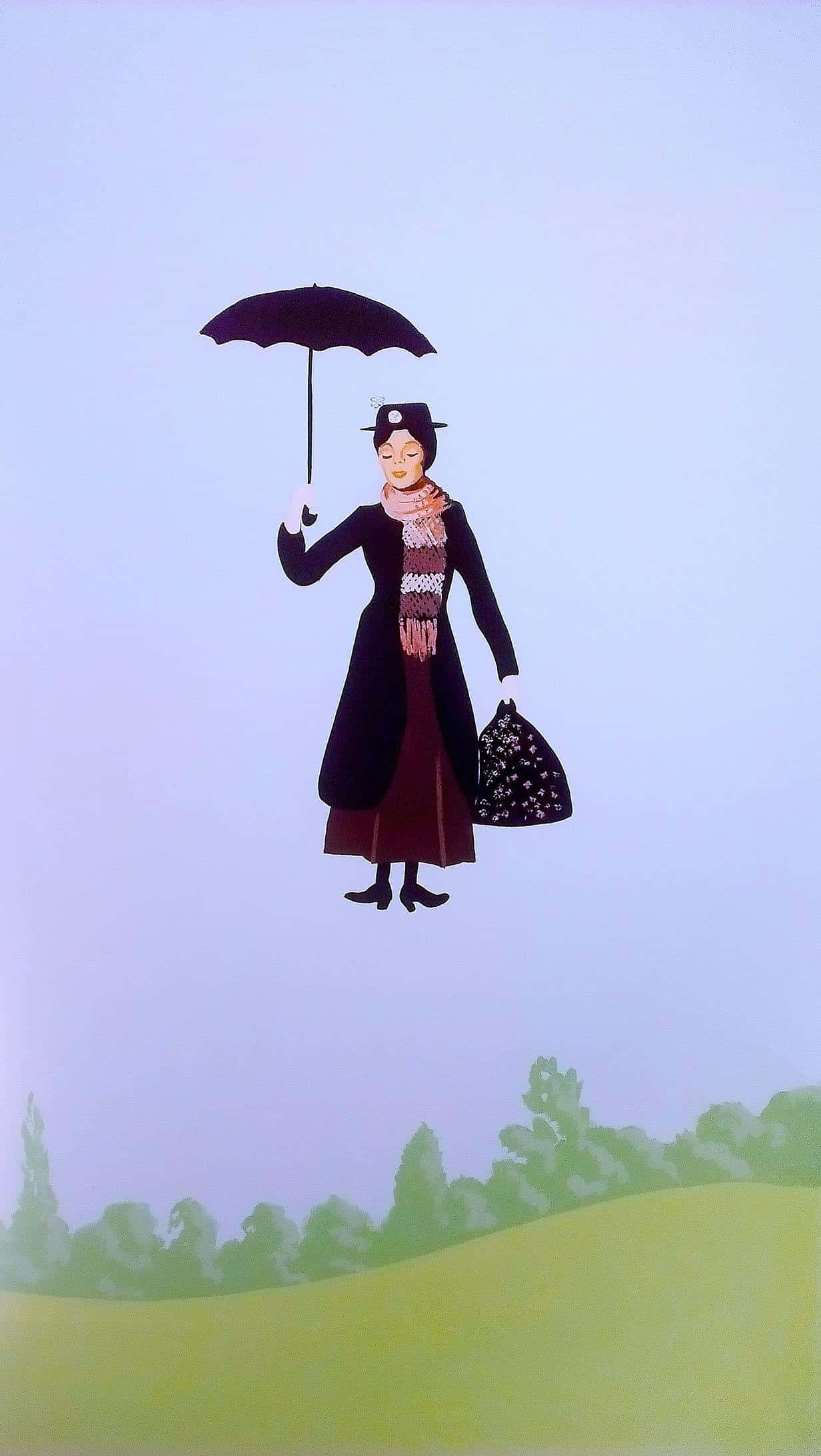 Mary Poppins, black coat, hat, Full HD Phone Wallpaper