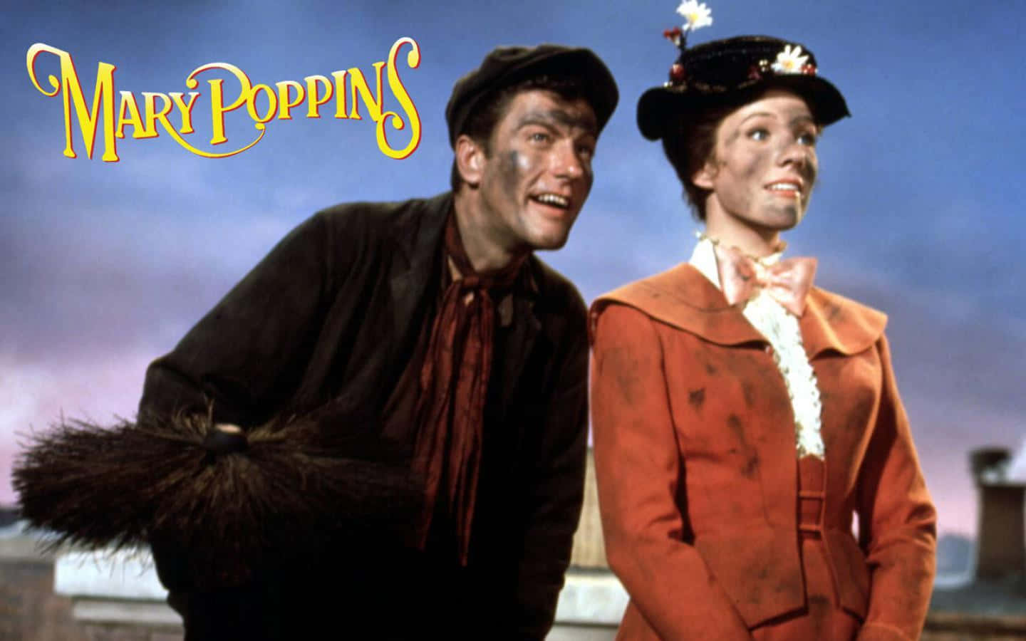 Mary Poppins, red coat, twilight sky, HD Desktop Wallpaper