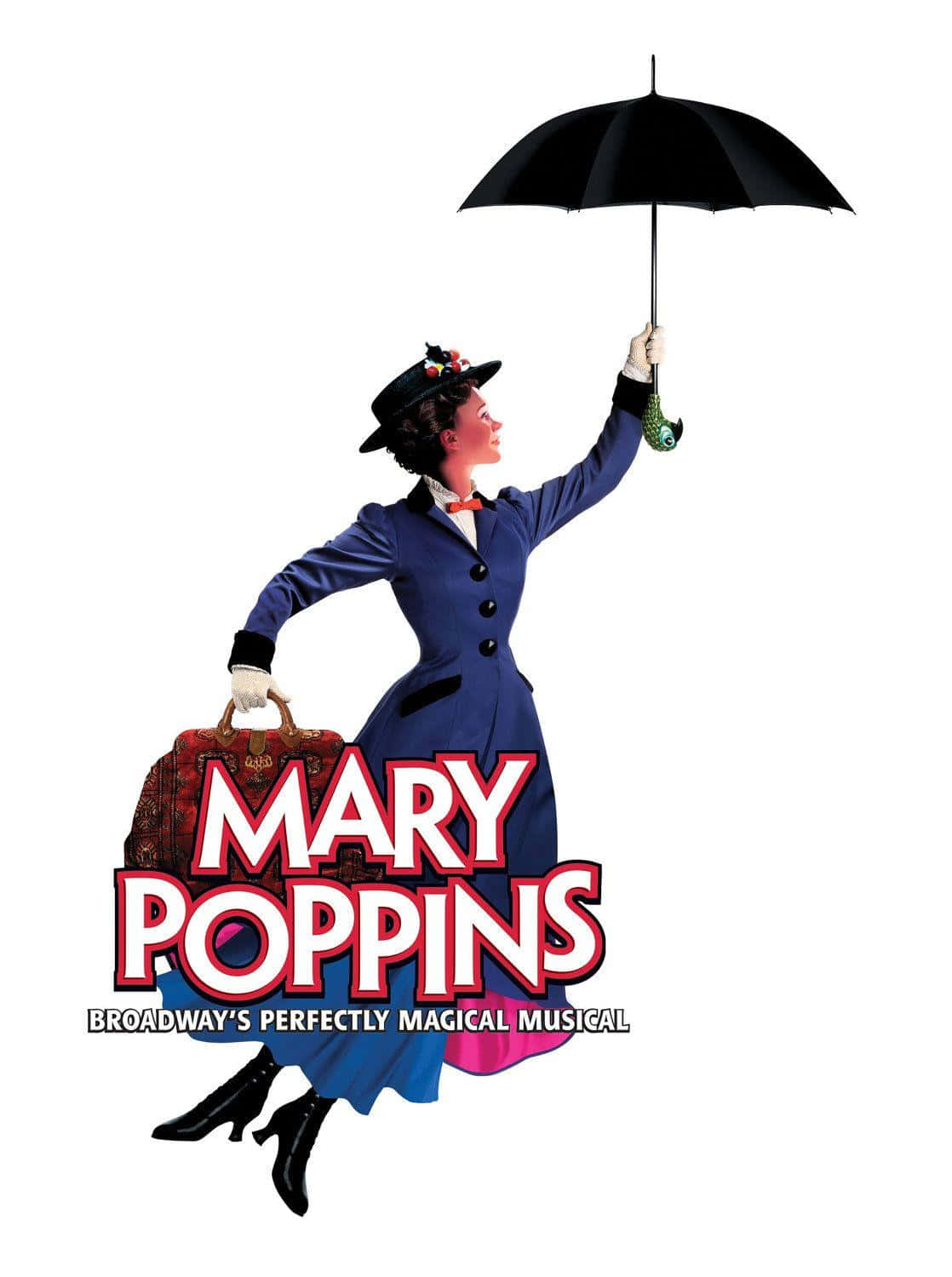 Mary Poppins, black umbrella, patterned suitcase, HD Phone Wallpaper