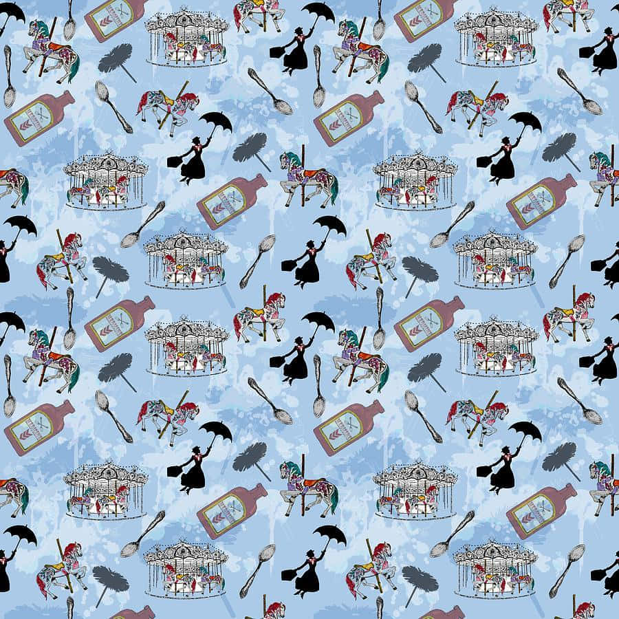 Mary Poppins, umbrella, carousel horses, SD Desktop Wallpaper