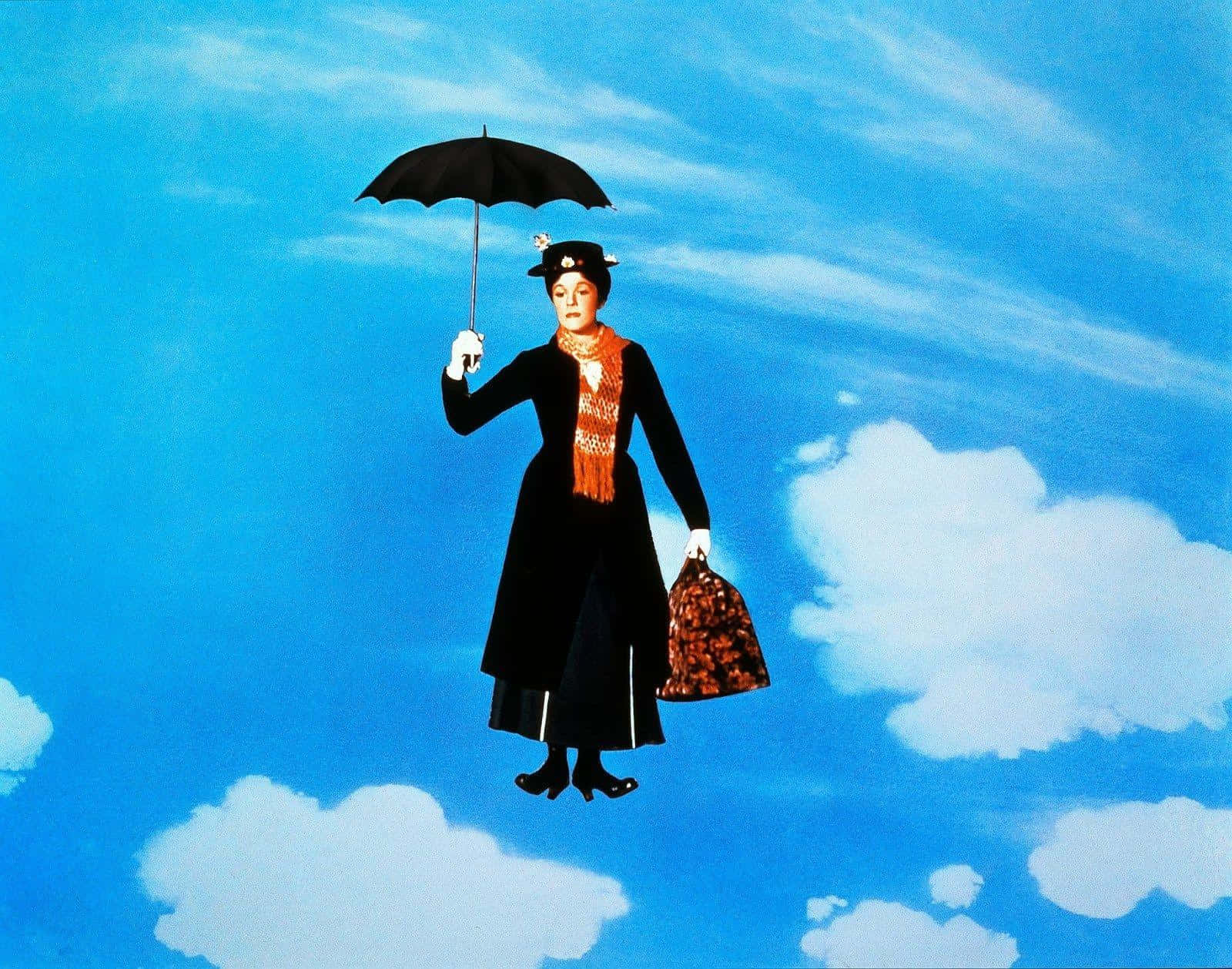Mary Poppins, black coat, orange scarf, HD Desktop Wallpaper