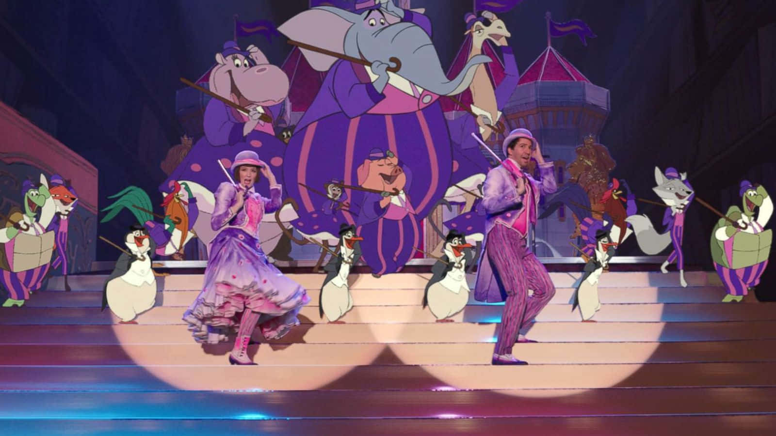 Mary Poppins, purple costumes, spotlights, HD Desktop Wallpaper