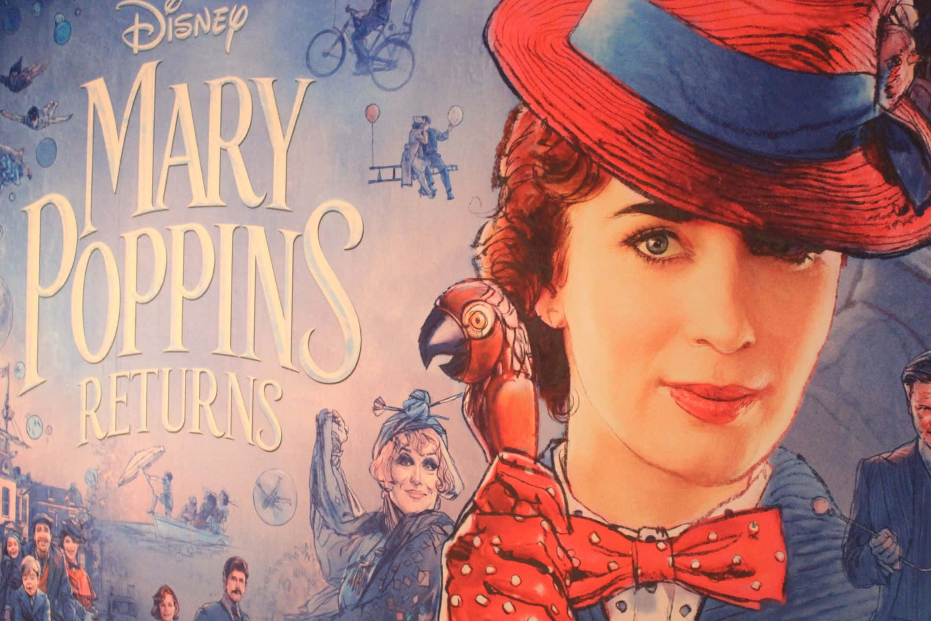 Mary Poppins Returns, red hat, bow, Full HD Desktop Wallpaper