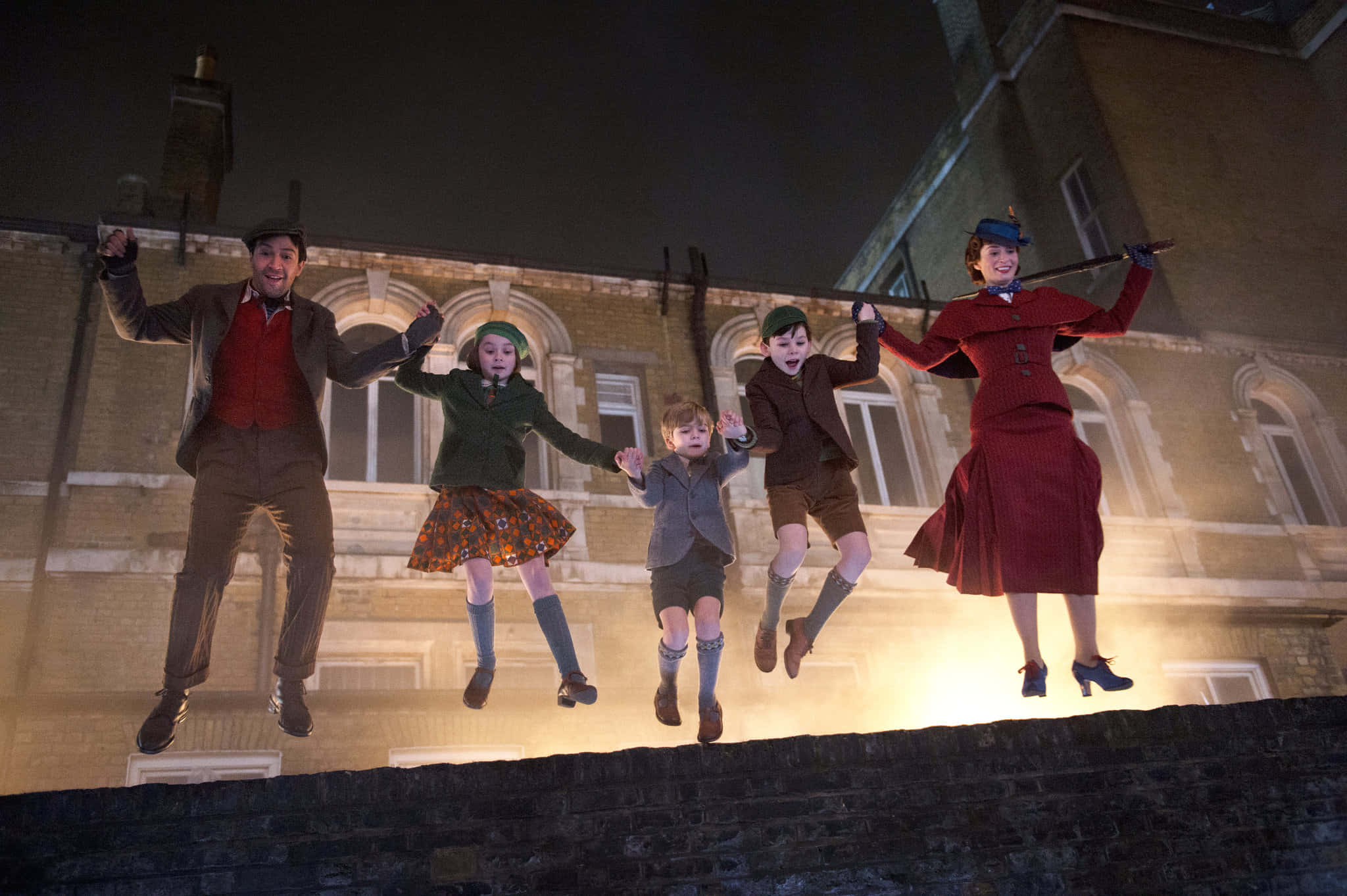 Mary Poppins Returns, levitation scene, night, Full HD Desktop Wallpaper