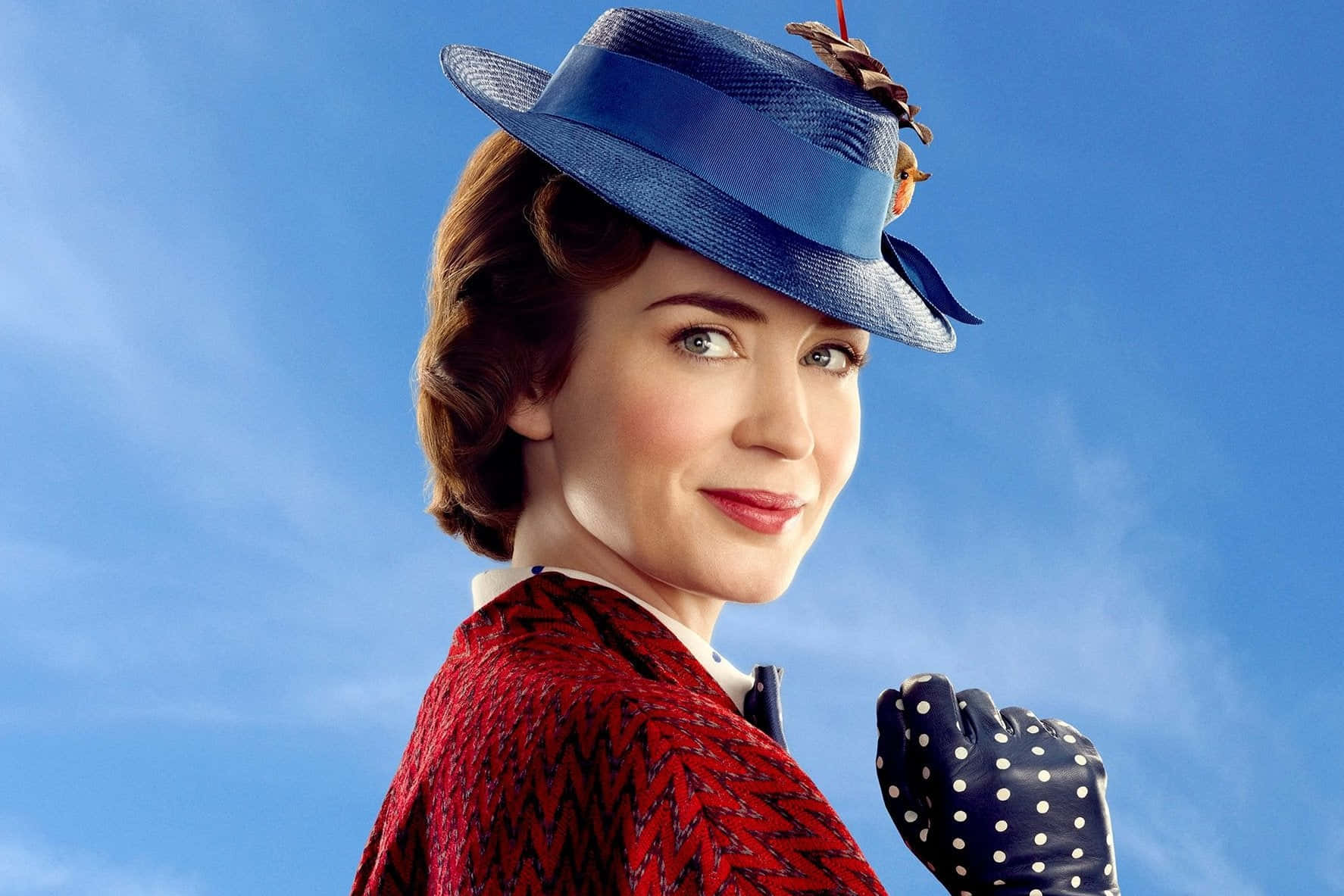 Mary Poppins Returns, blue hat, red coat, HD Desktop Wallpaper