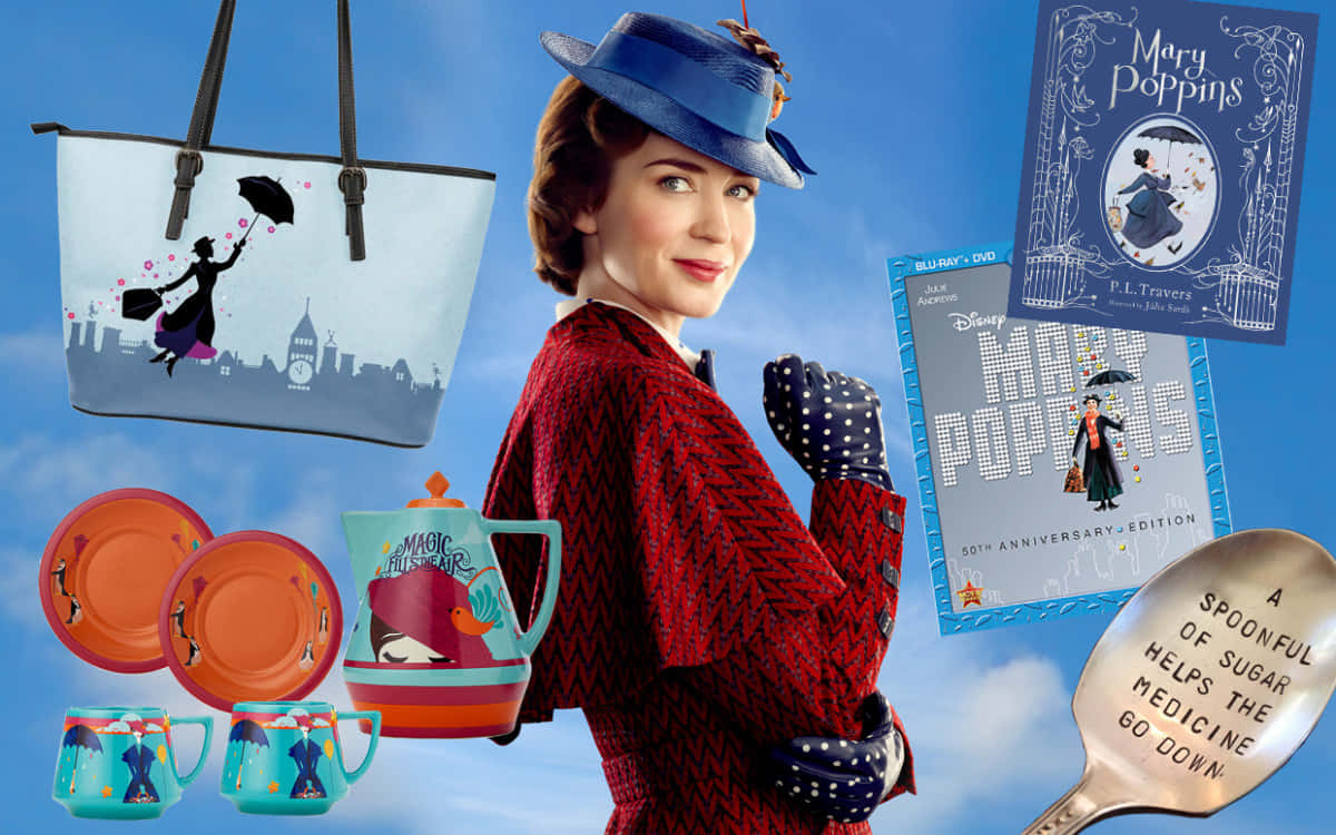 Mary Poppins Returns, red coat, blue hat, SD Desktop Wallpaper