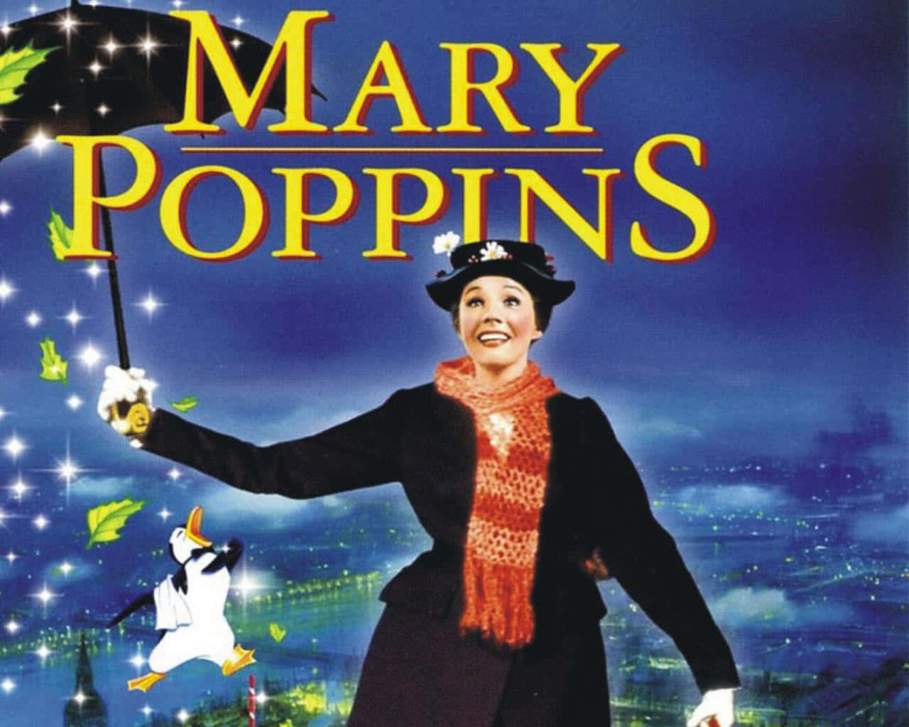Mary Poppins, umbrella, penguin, HD Desktop Wallpaper