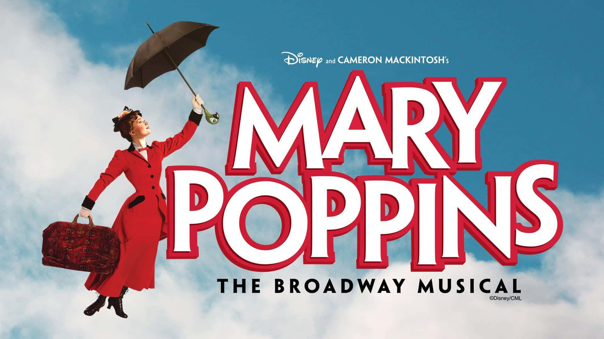 Mary Poppins, umbrella, suitcase, Full HD Desktop Wallpaper