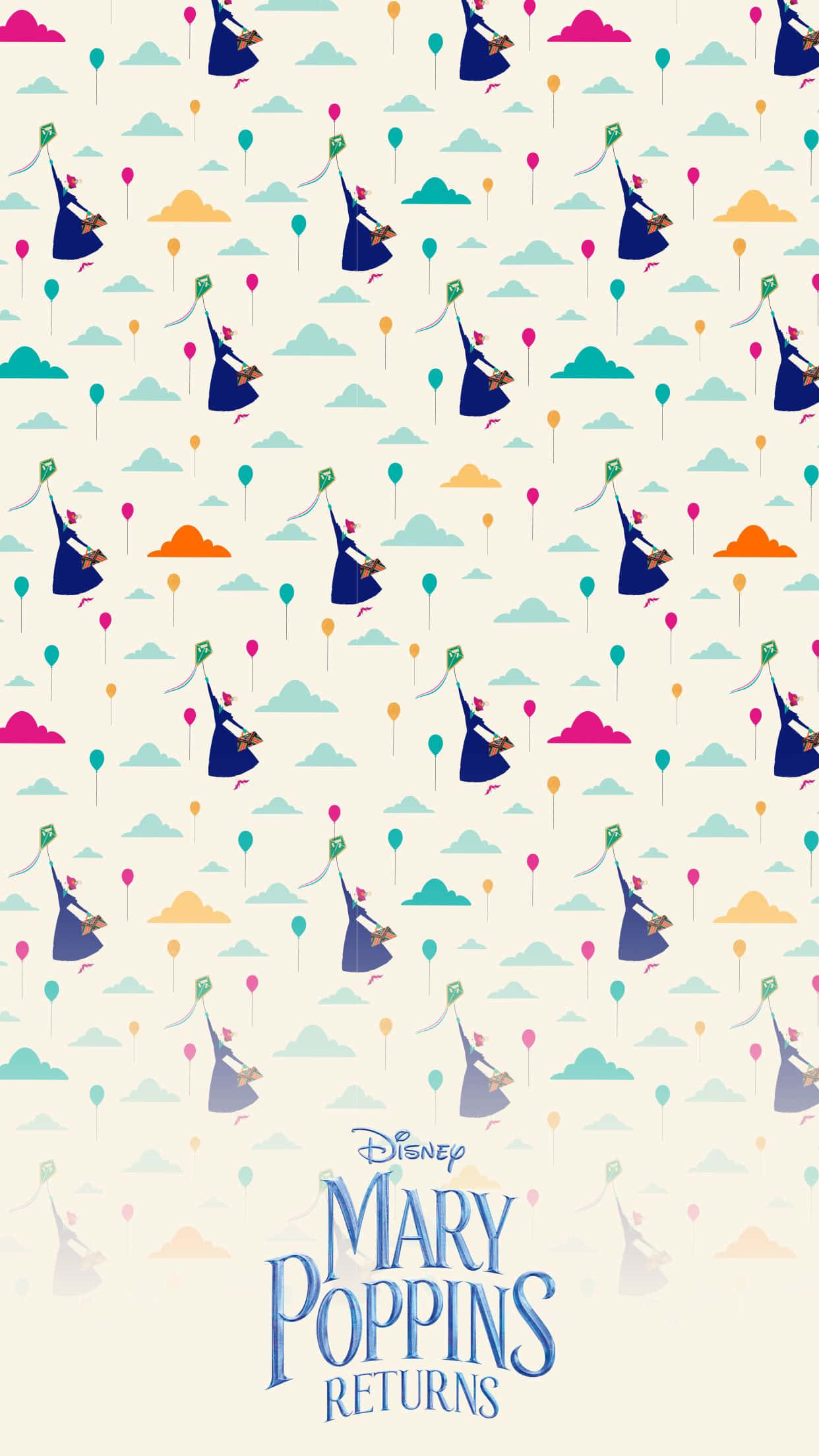 Mary Poppins, balloons, pastel clouds, Full HD Phone Wallpaper
