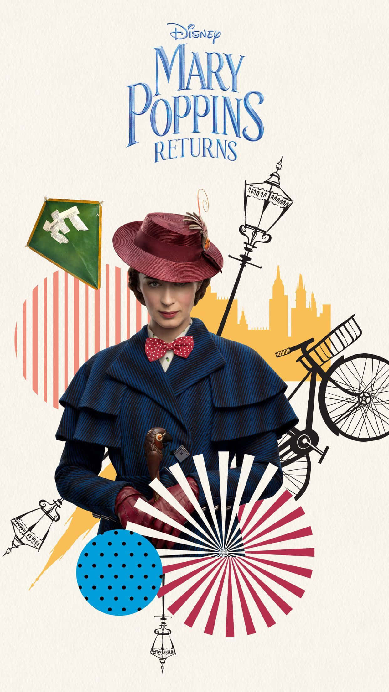 Mary Poppins, blue coat, red hat, Full HD Phone Wallpaper