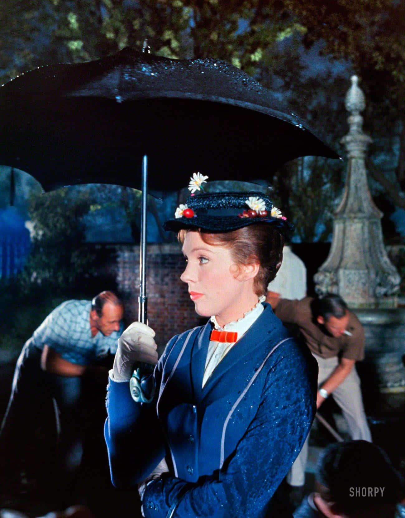 Mary Poppins, blue coat, floral hat, HD Phone Wallpaper