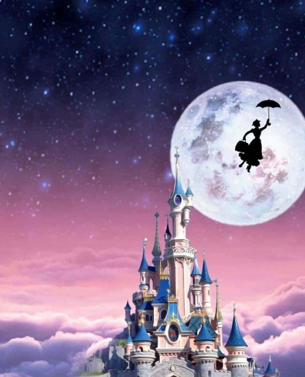 Mary Poppins, umbrella, giant moon, SD Phone Wallpaper