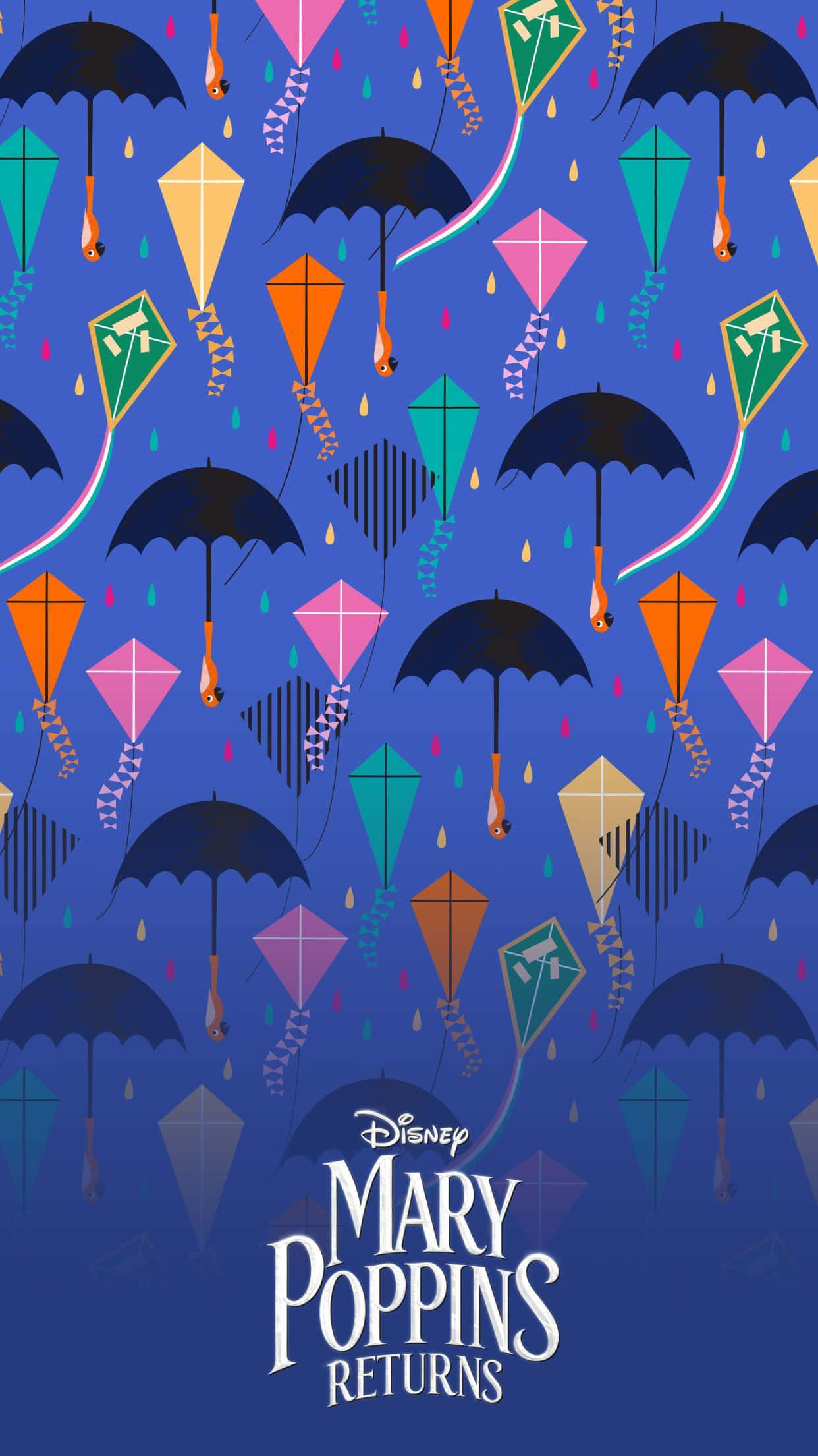Mary Poppins, umbrellas, deep blue sky, Full HD Phone Wallpaper