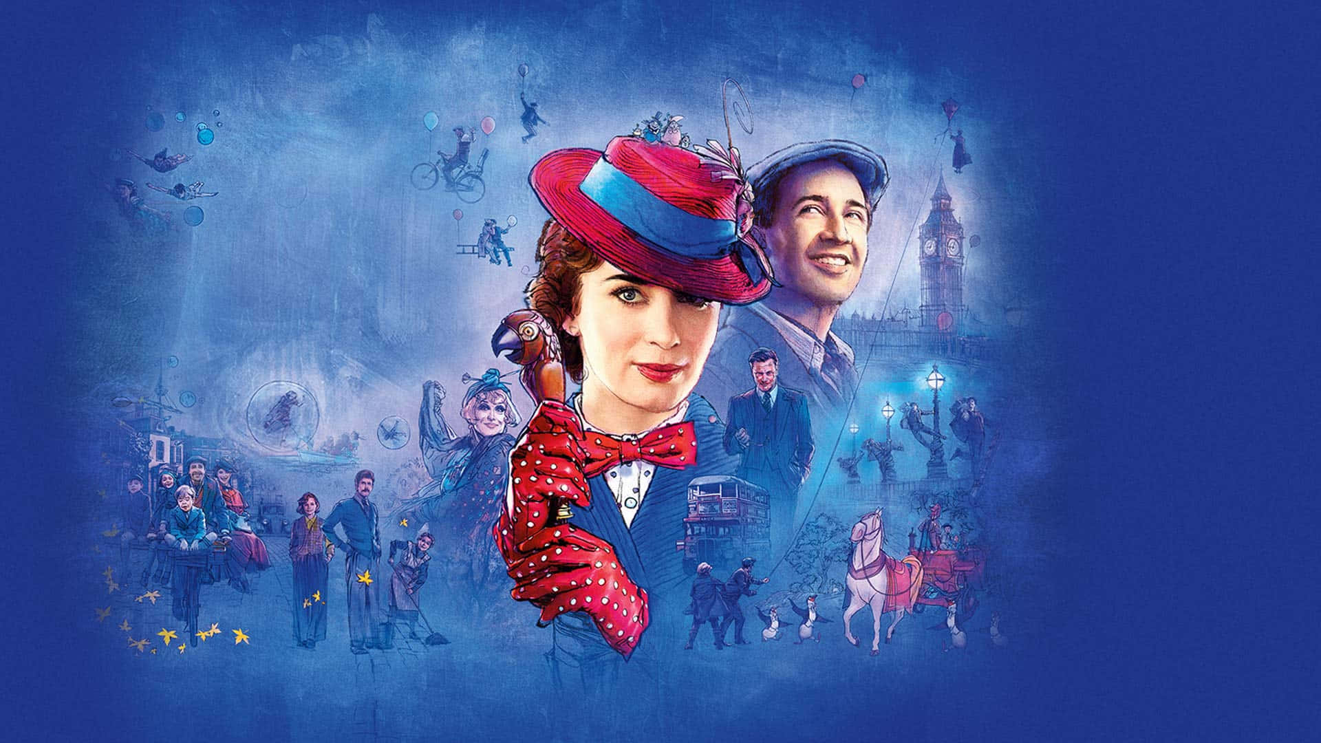 Mary Poppins, red hat, polka dot gloves, Full HD Desktop Wallpaper