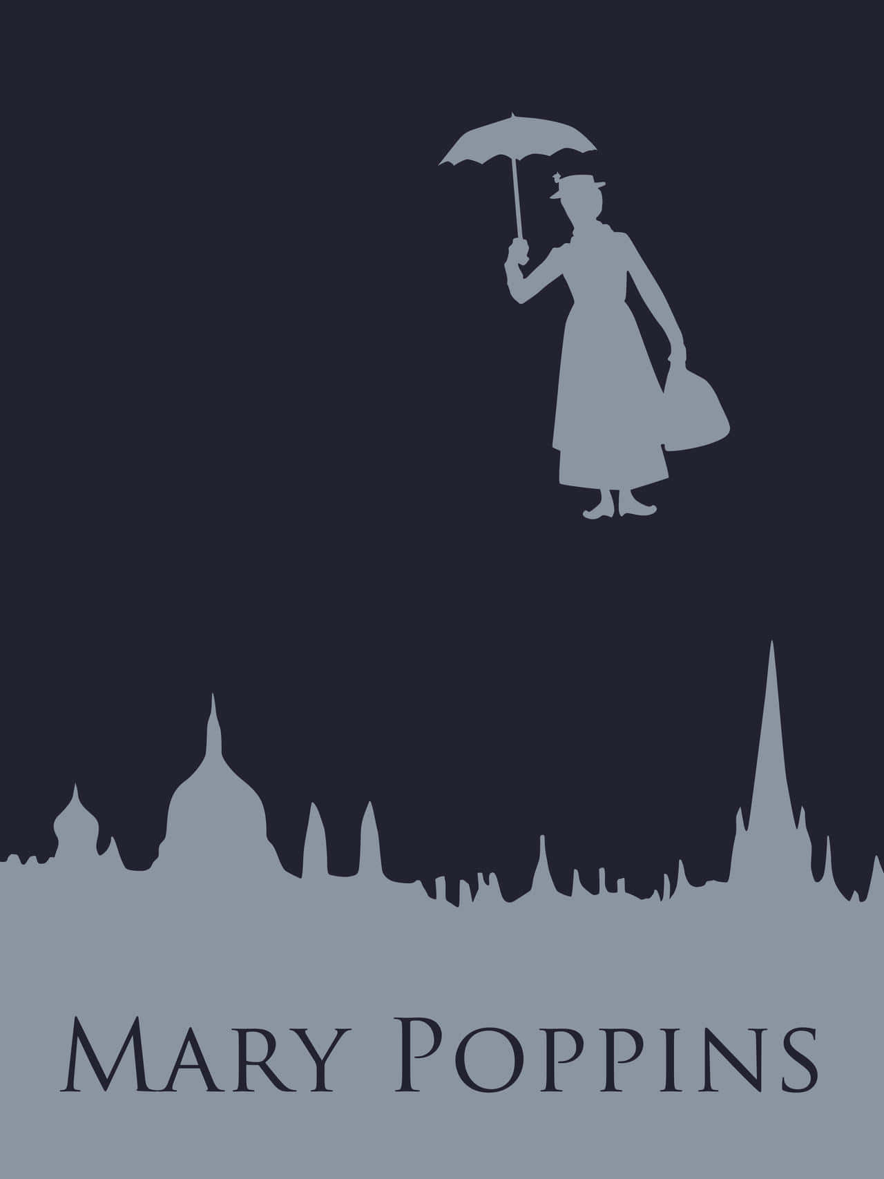 Mary Poppins, magical umbrella, stylized city skyline, HD Phone Wallpaper