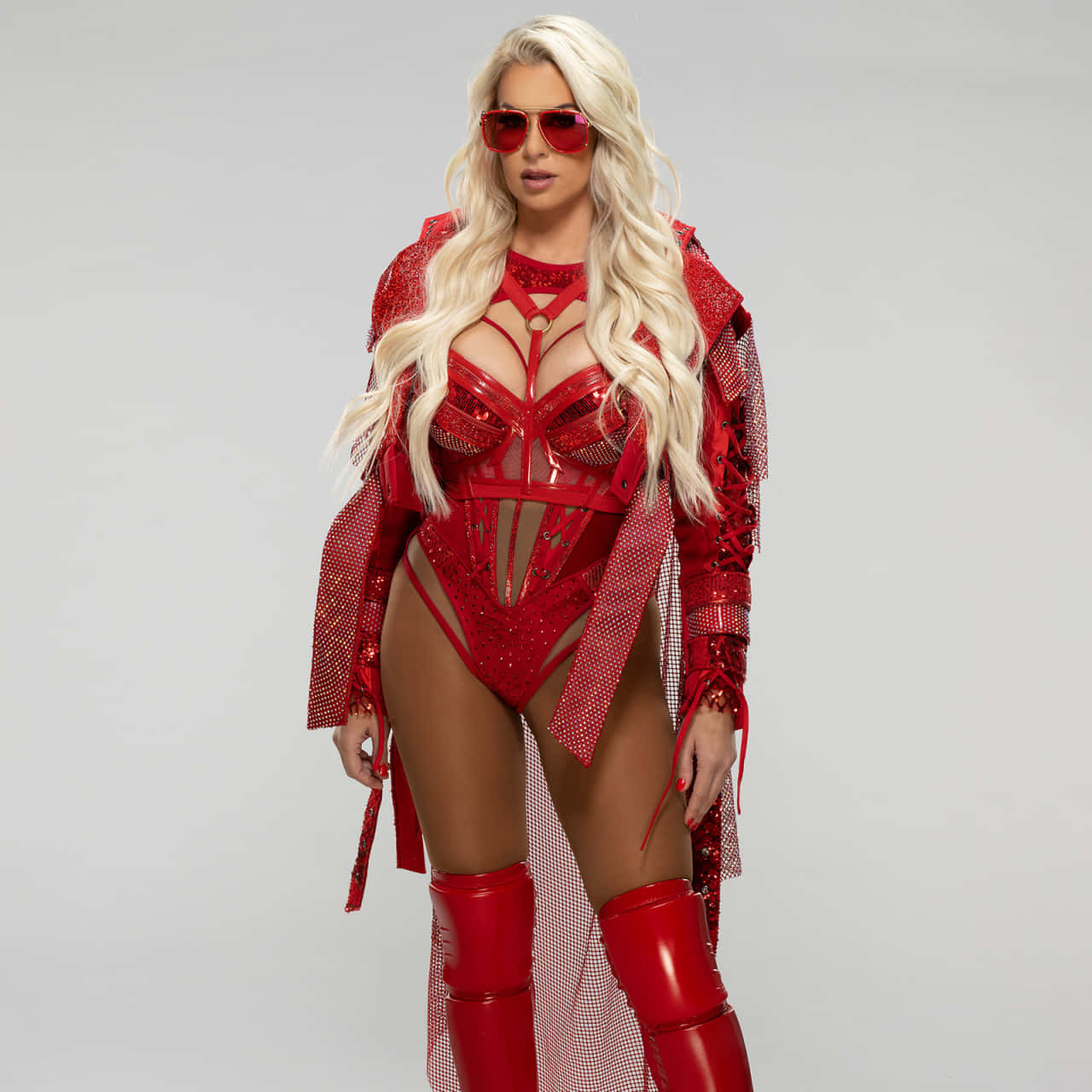 Maryse Ouellet, red sequined bodysuit, matching coat, HD Desktop Wallpaper