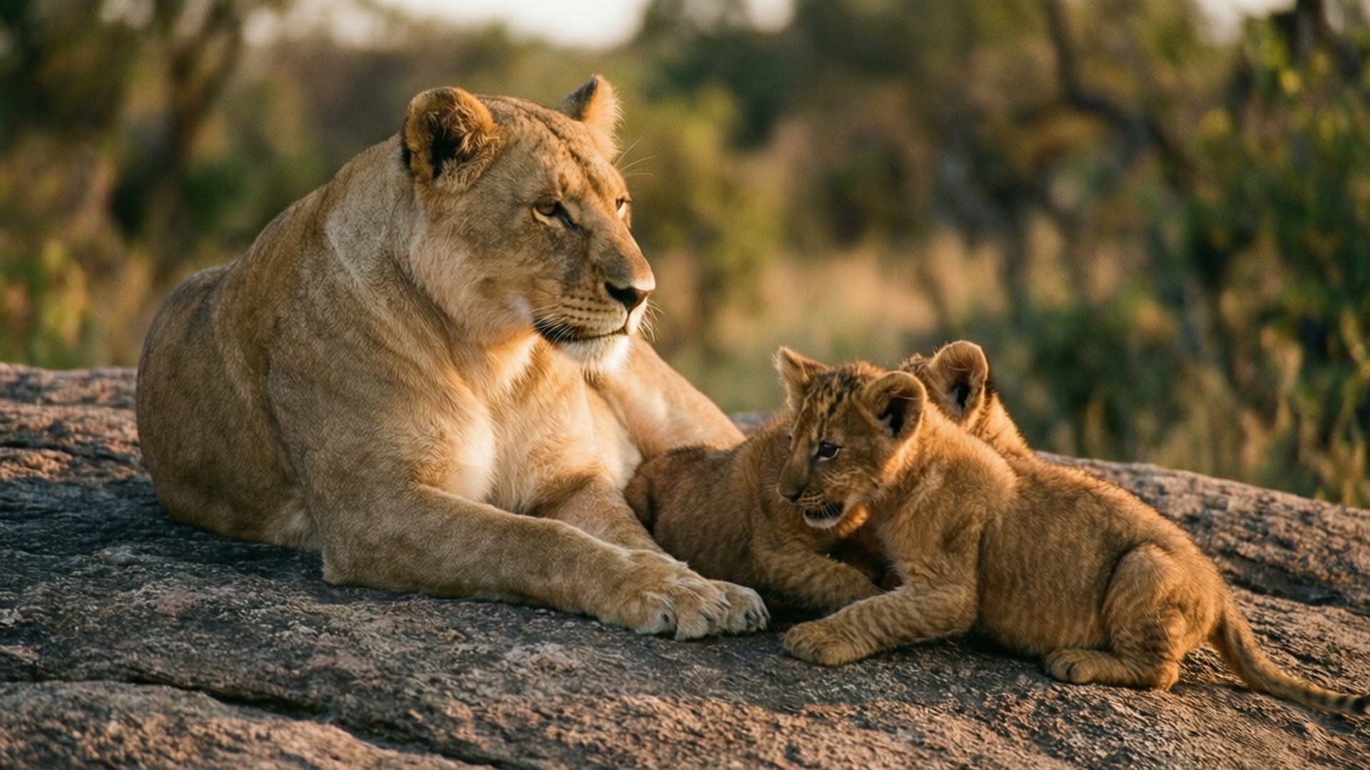 lioness, cubs, rocks, Full HD Desktop Wallpaper