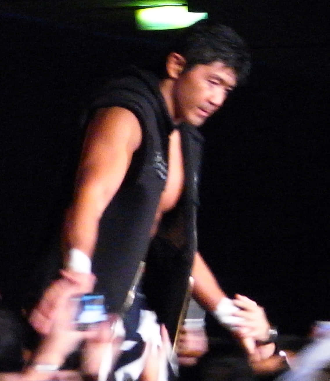 Masakatsu Funaki, black sleeveless top, green lights, HD Phone Wallpaper