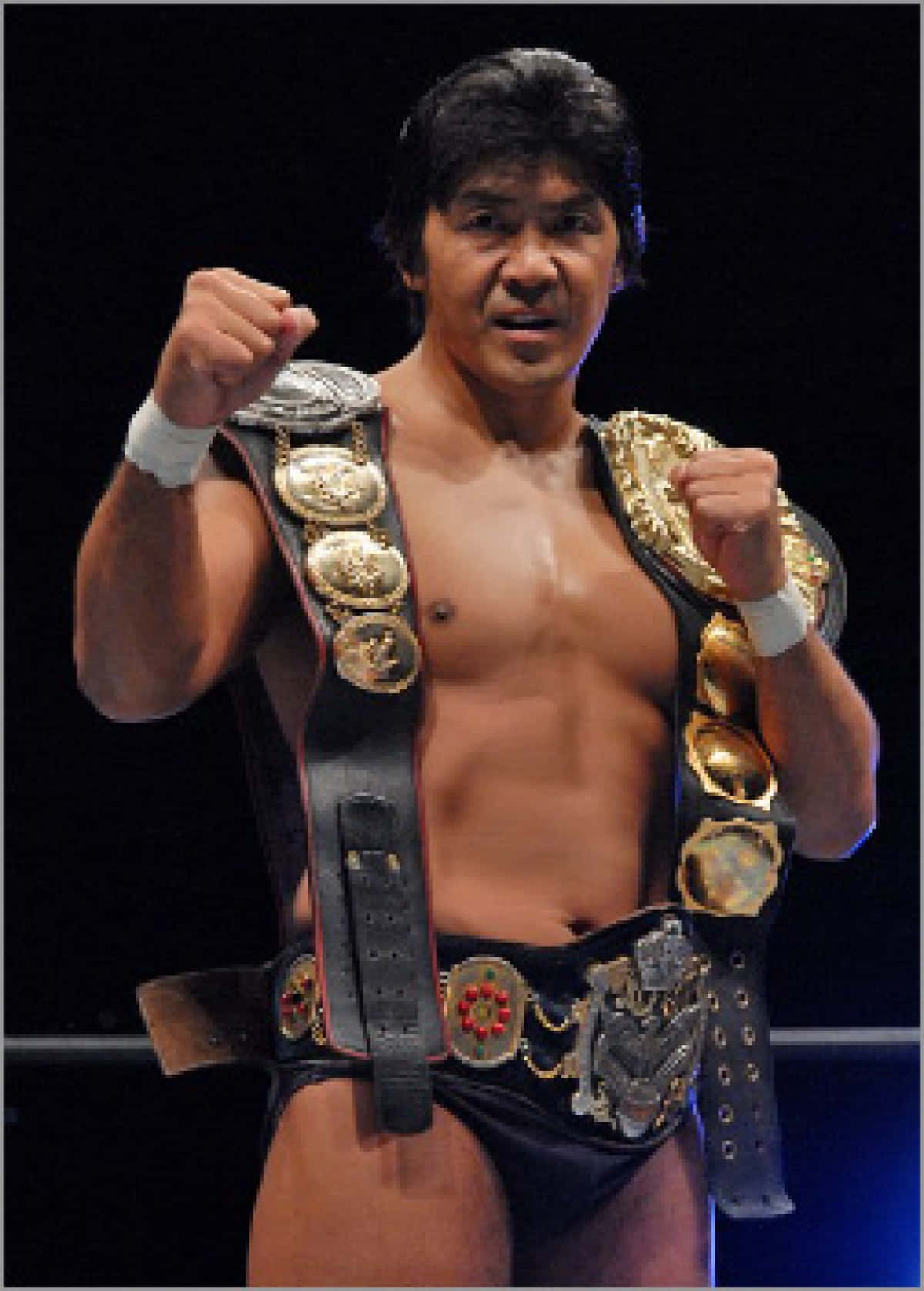 Masakatsu Funaki, champion belts, bright stage lights, HD Phone Wallpaper