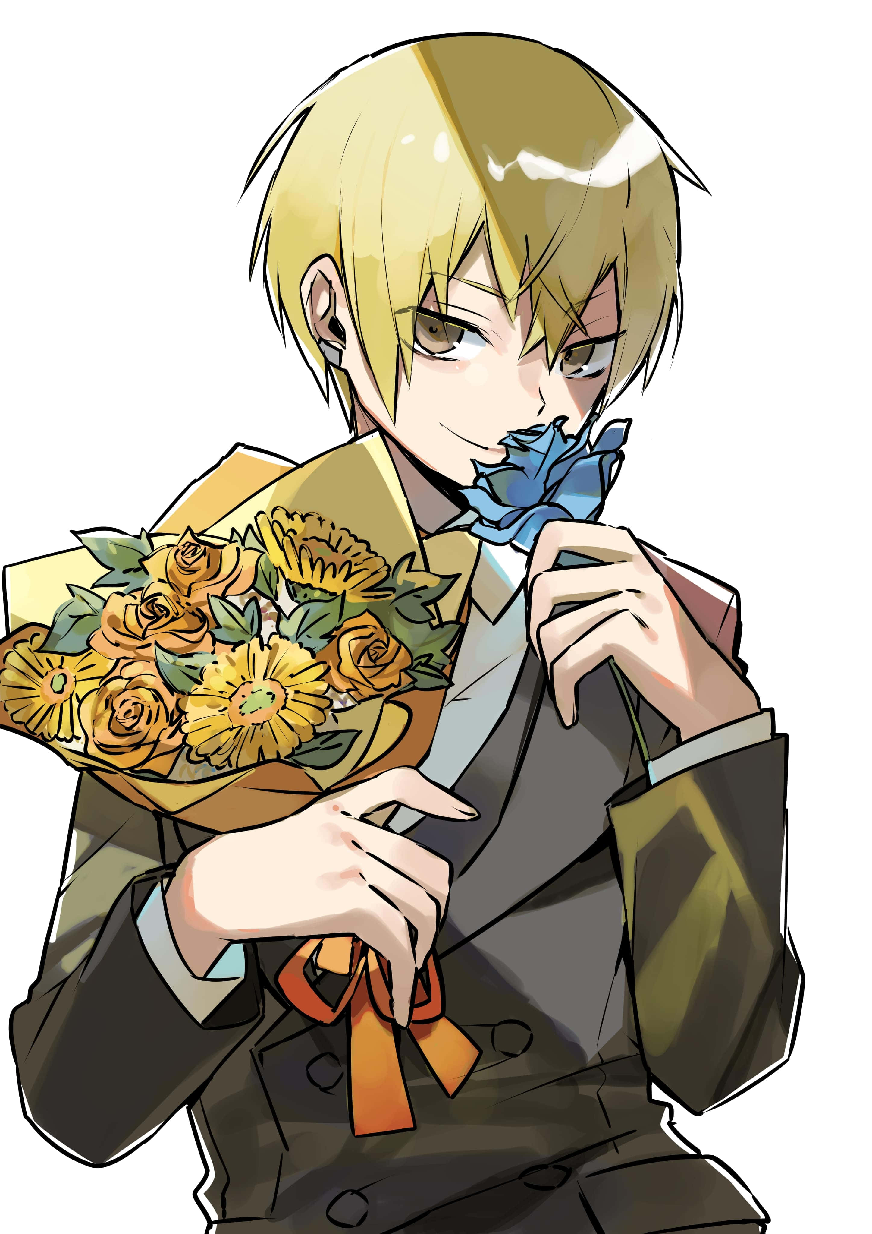 Masaomi Kida, yellow roses, blue rose, 4K Phone Wallpaper