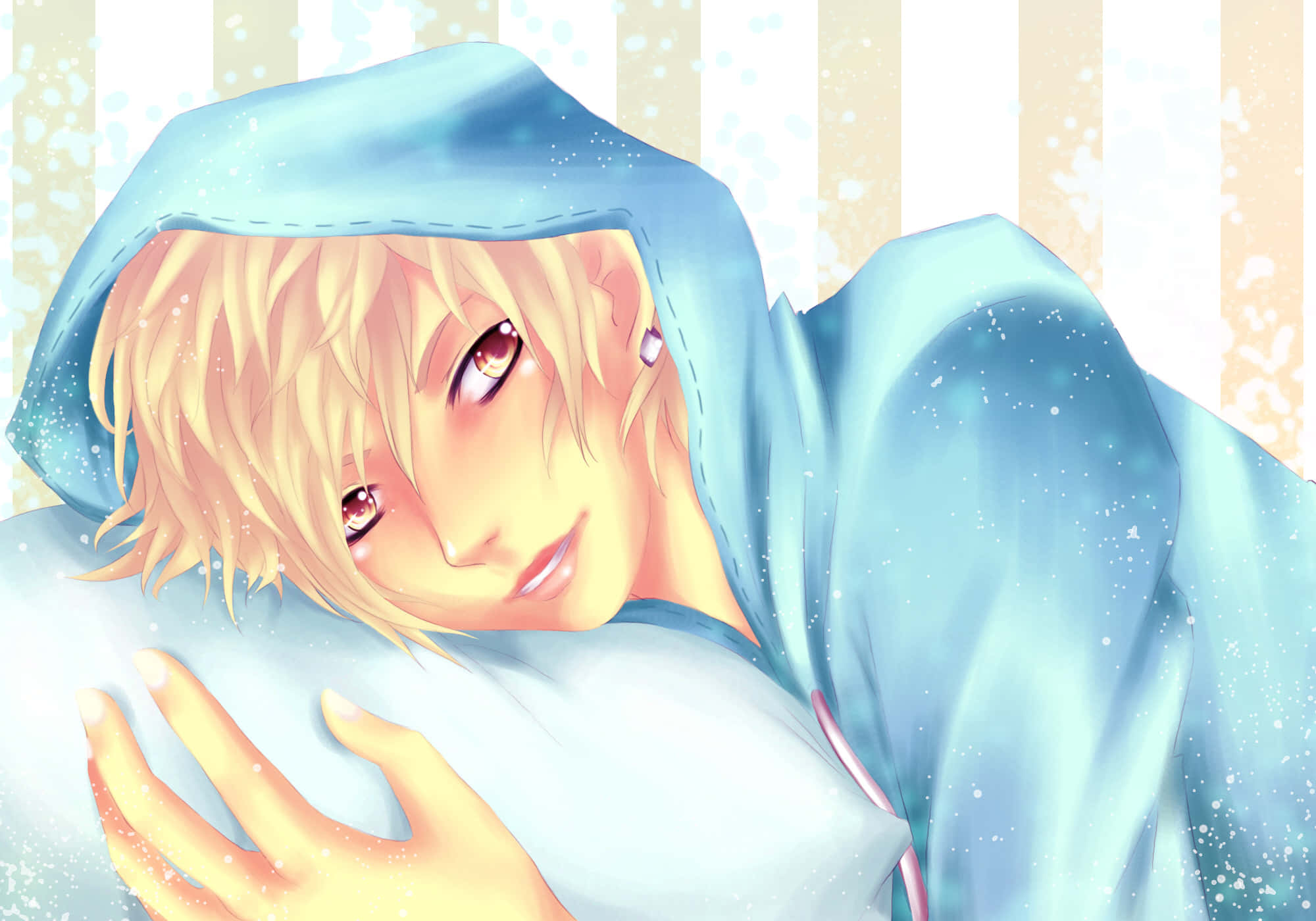 Masaomi Kida, blue hoodie, snowflakes, Full HD Desktop Wallpaper