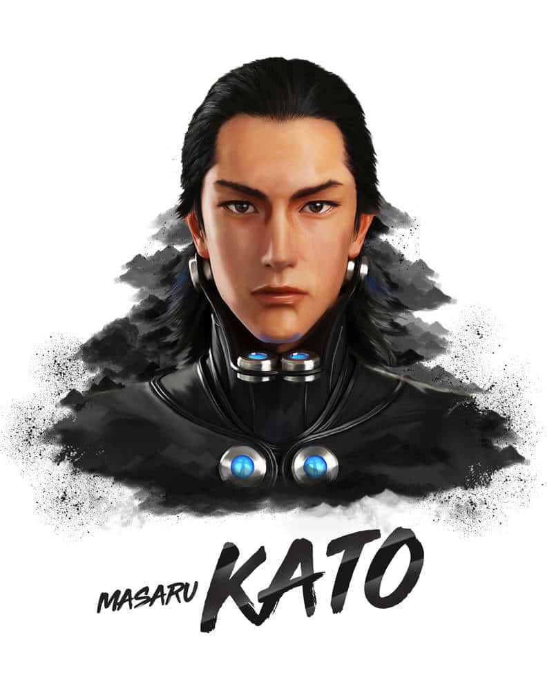 Masaru Kato, long dark hair, glowing blue collar accents, SD Phone Wallpaper