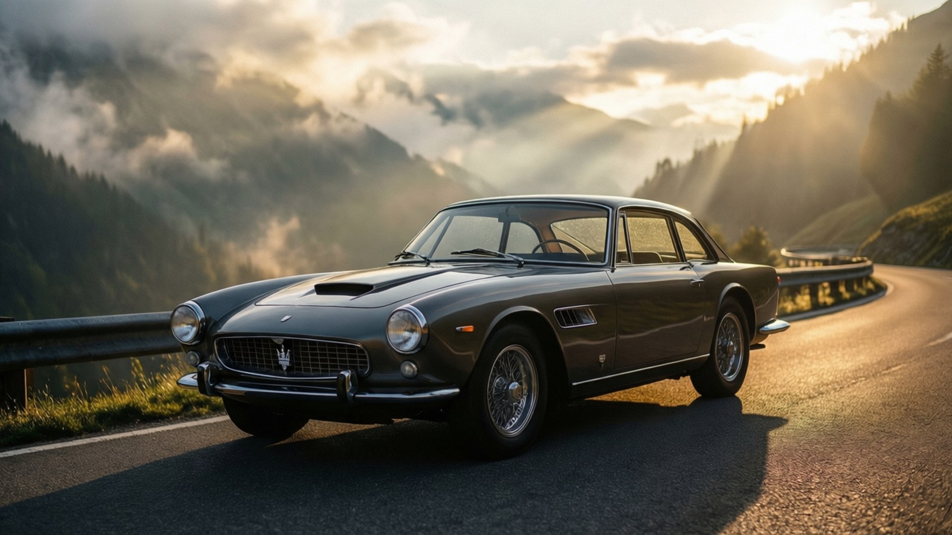 Maserati 3500 GT, dawn, mountain road, Full HD Desktop Wallpaper