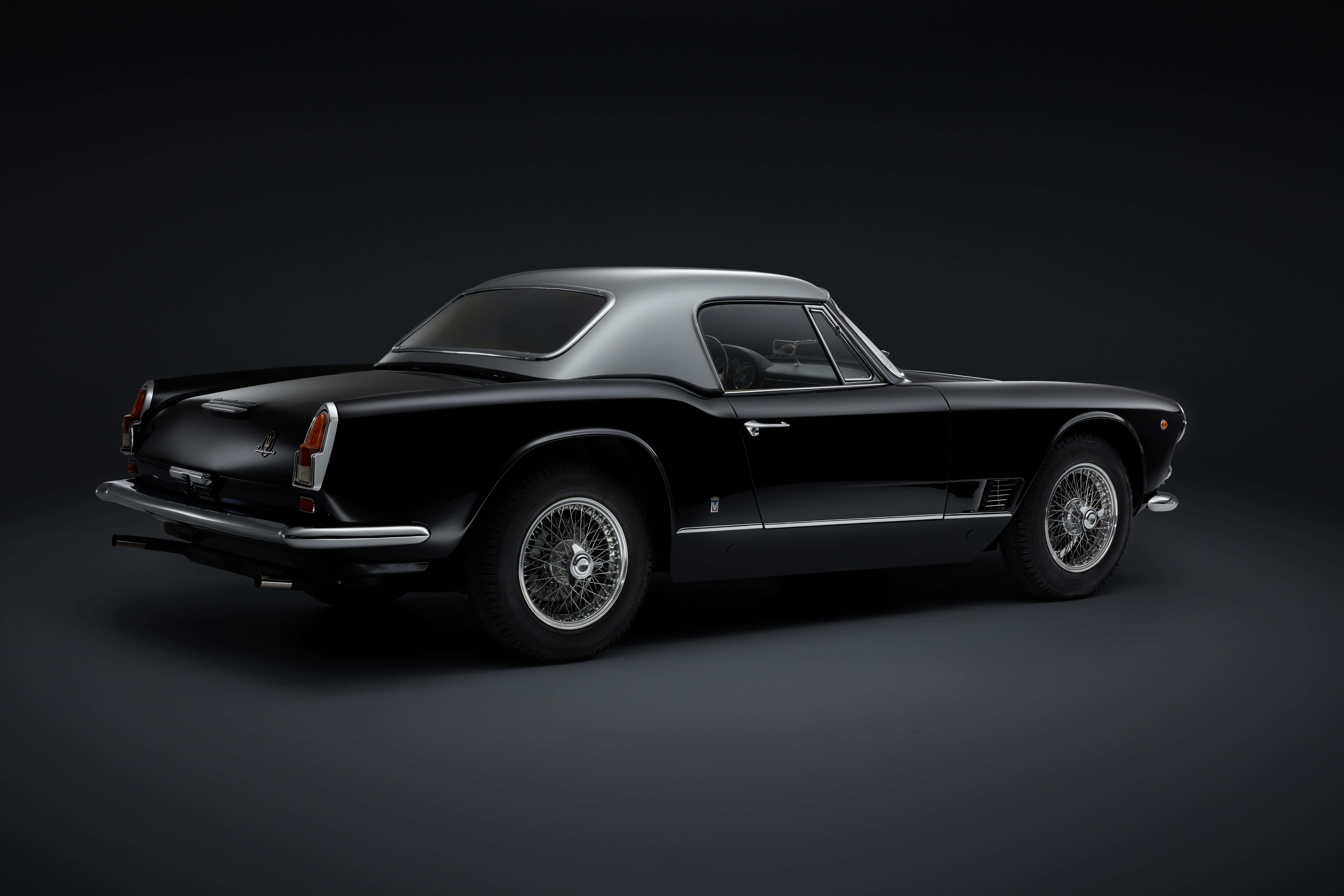 Maserati 3500 GT, black, silver wire wheels, 8K Desktop Wallpaper