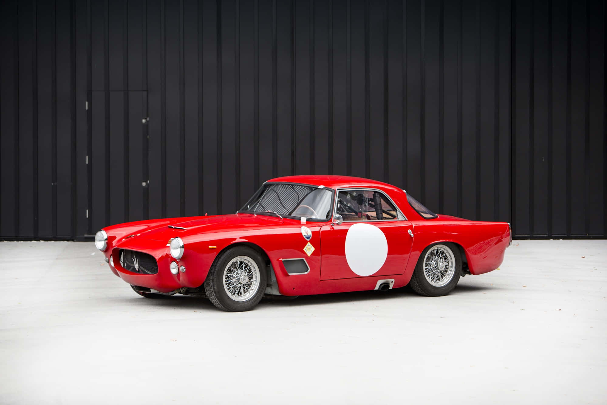 Maserati 3500 GT, vibrant red, white circular decal, Full HD Desktop Wallpaper