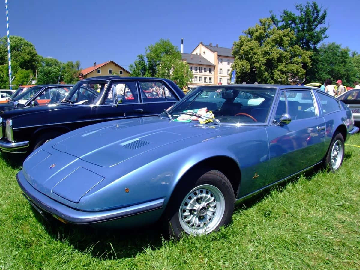 Maserati Indy, blue, silver wheels, SD Desktop Wallpaper