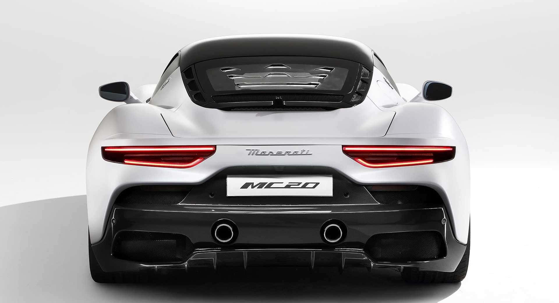 Maserati MC20, white, glowing red taillights, Full HD Desktop Wallpaper