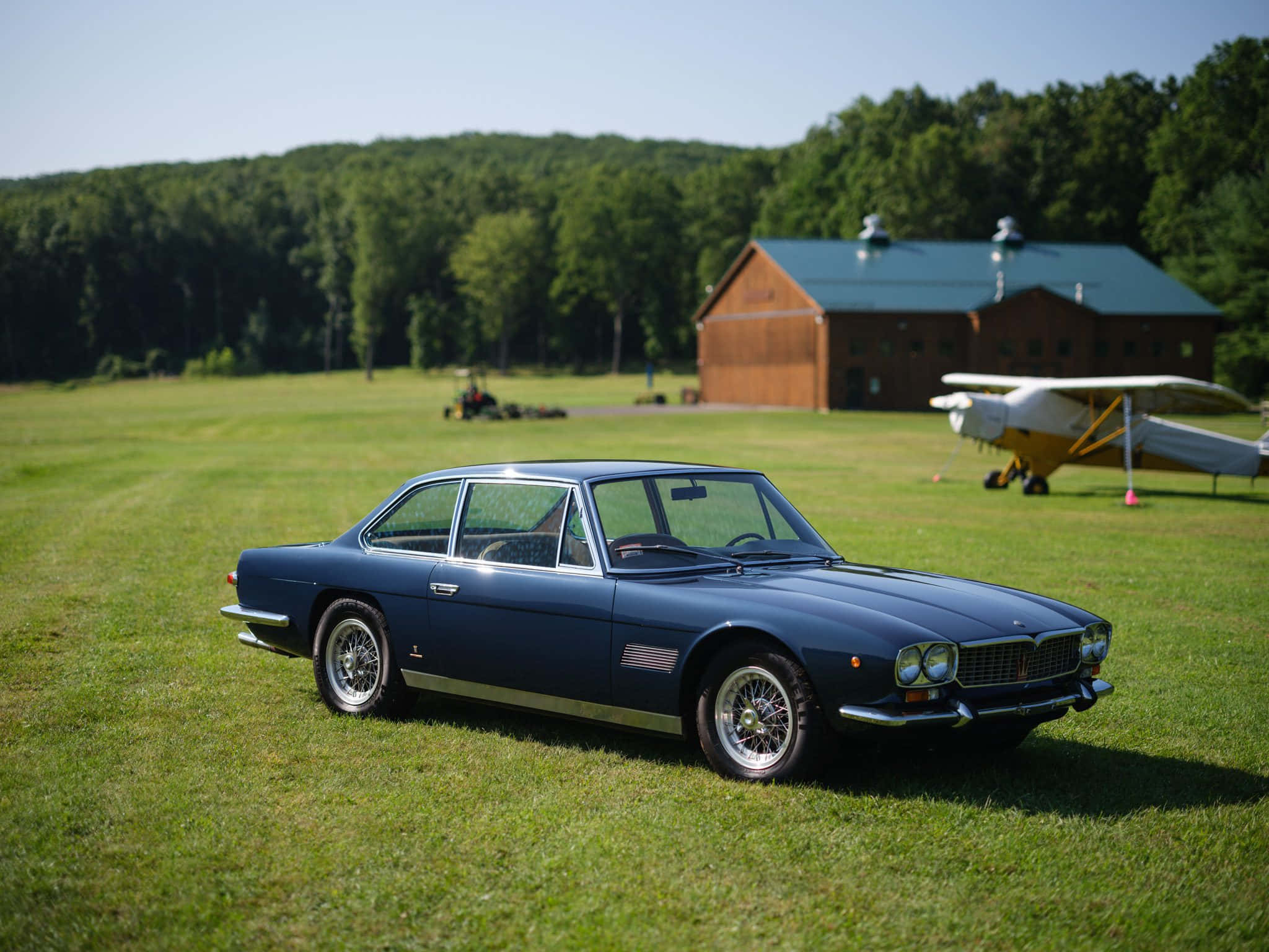 Maserati Mexico, blue, sunlit grass field, Full HD Desktop Wallpaper
