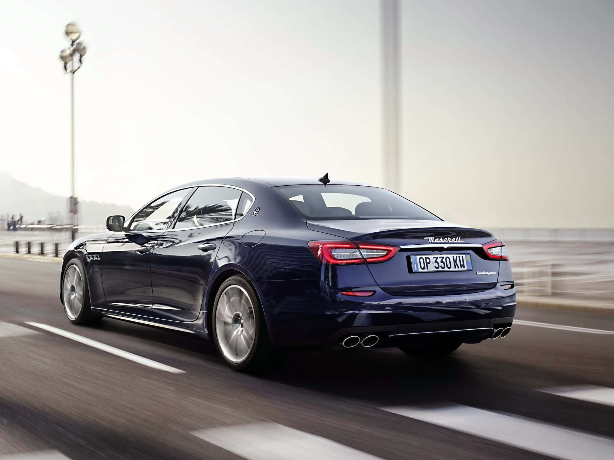 Maserati Quattroporte, dark blue, coastal road, Full HD Desktop Wallpaper