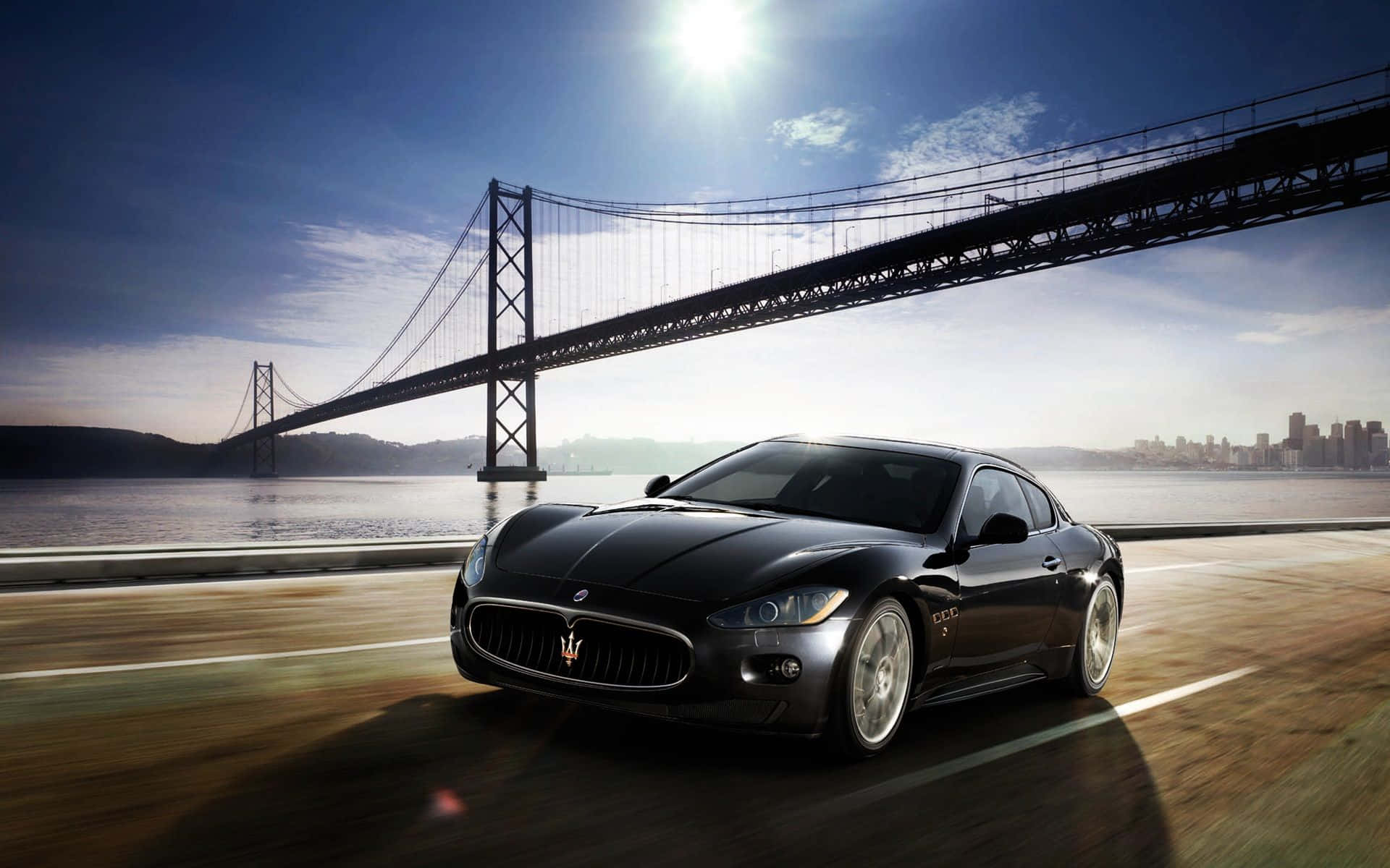 2022 Maserati Quattroporte, coastal highway, bright sun, Full HD Desktop Wallpaper