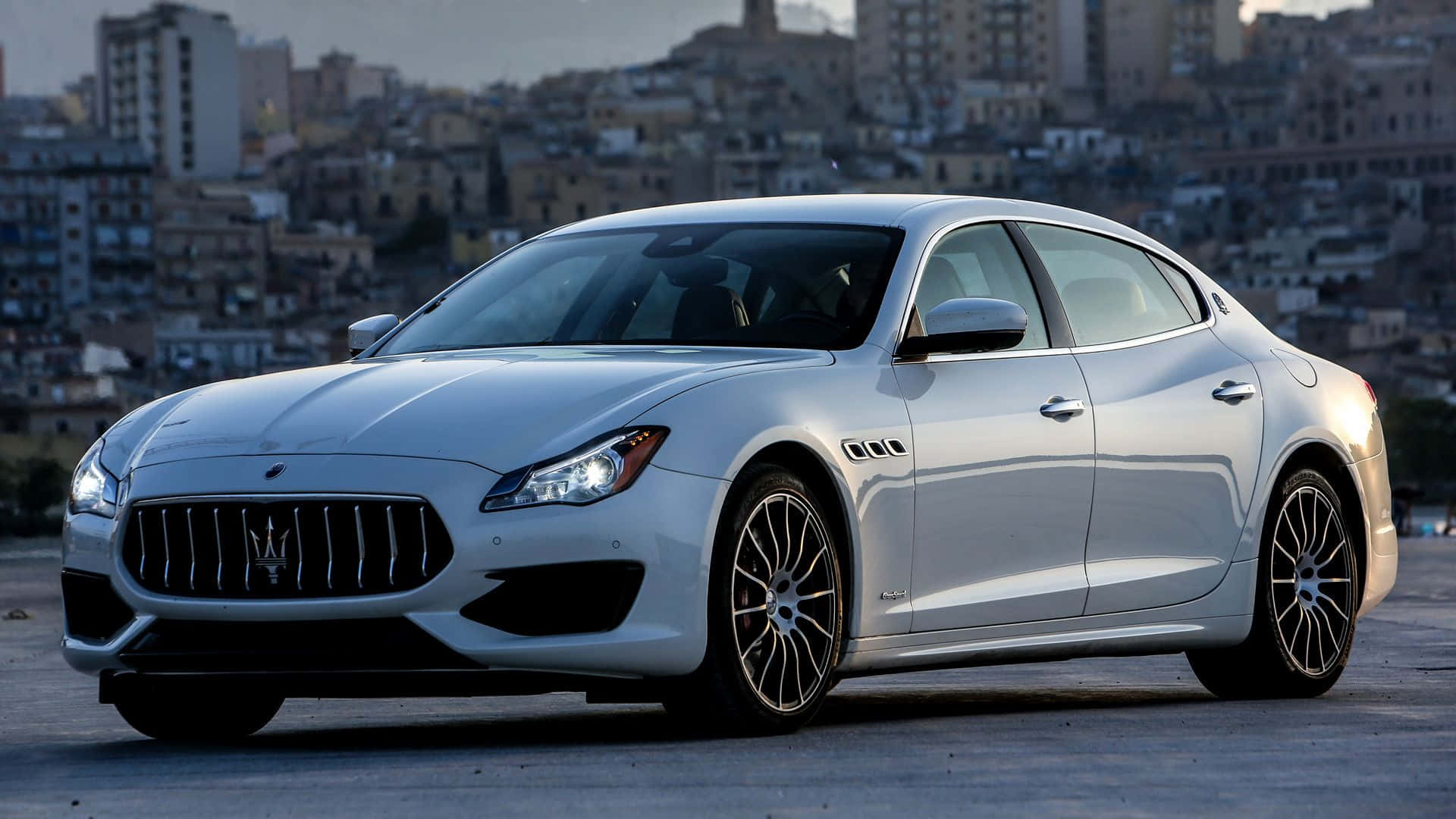 Maserati Quattroporte, silver, twilight, Full HD Desktop Wallpaper