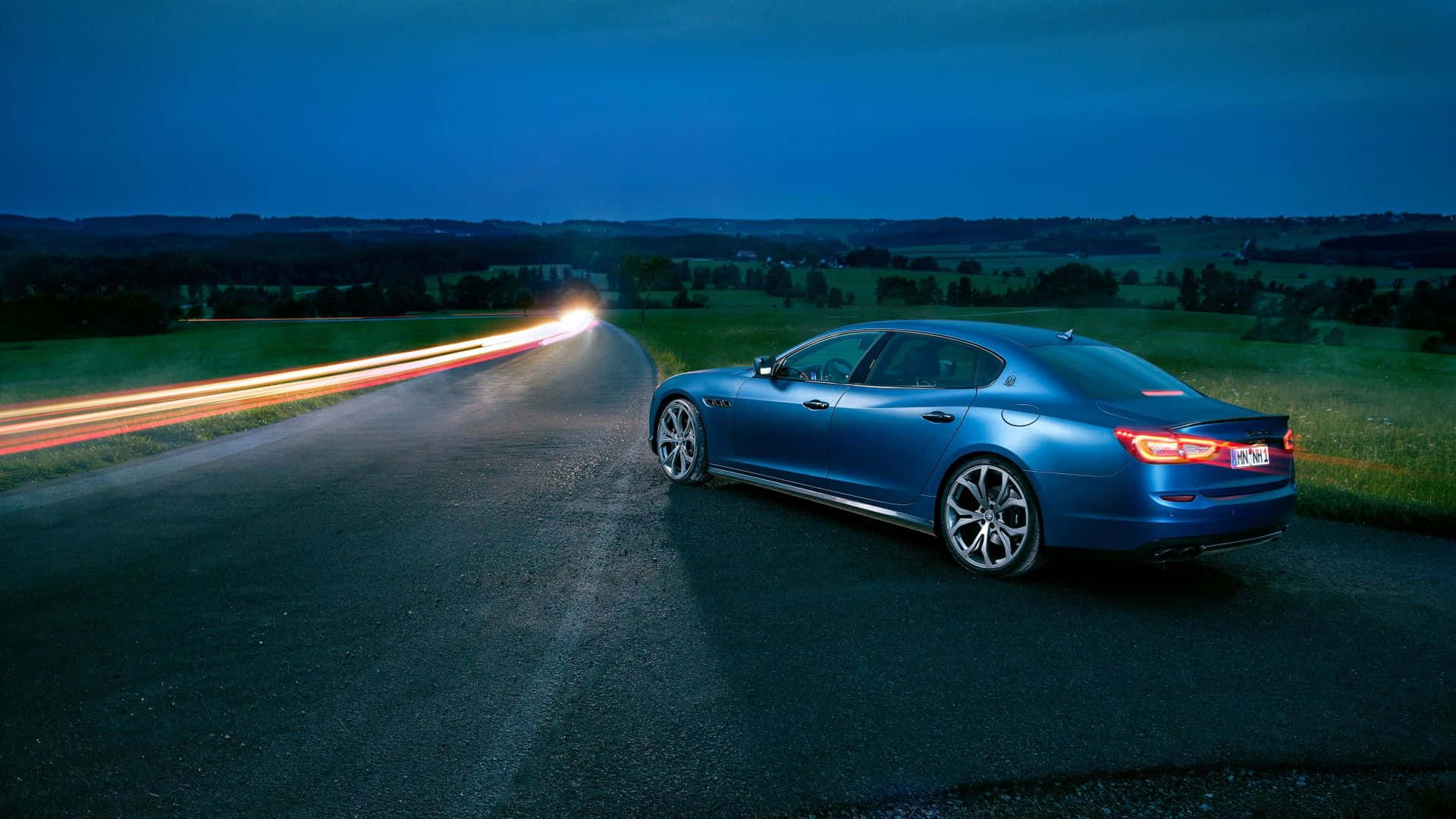 Maserati Quattroporte, blue, winding road, Full HD Desktop Wallpaper