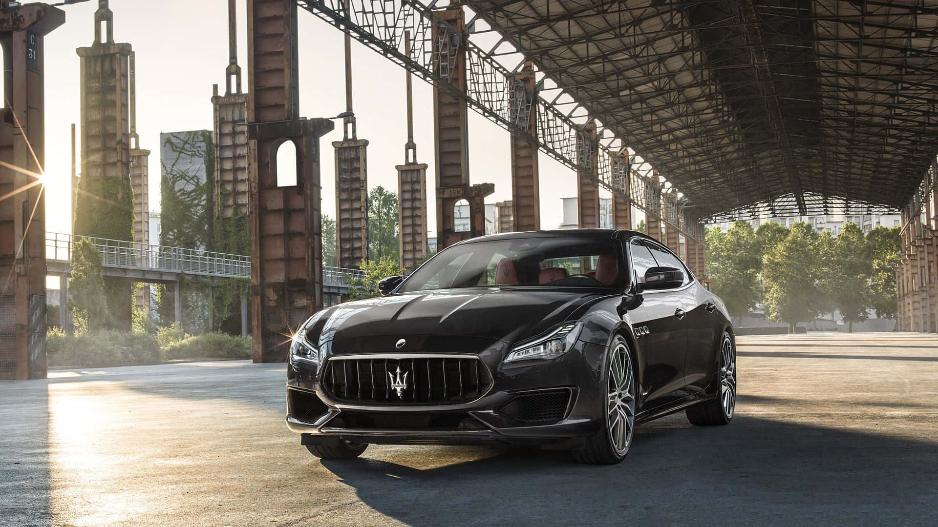 Maserati Quattroporte, sleek black, golden sunlight, Full HD Desktop Wallpaper