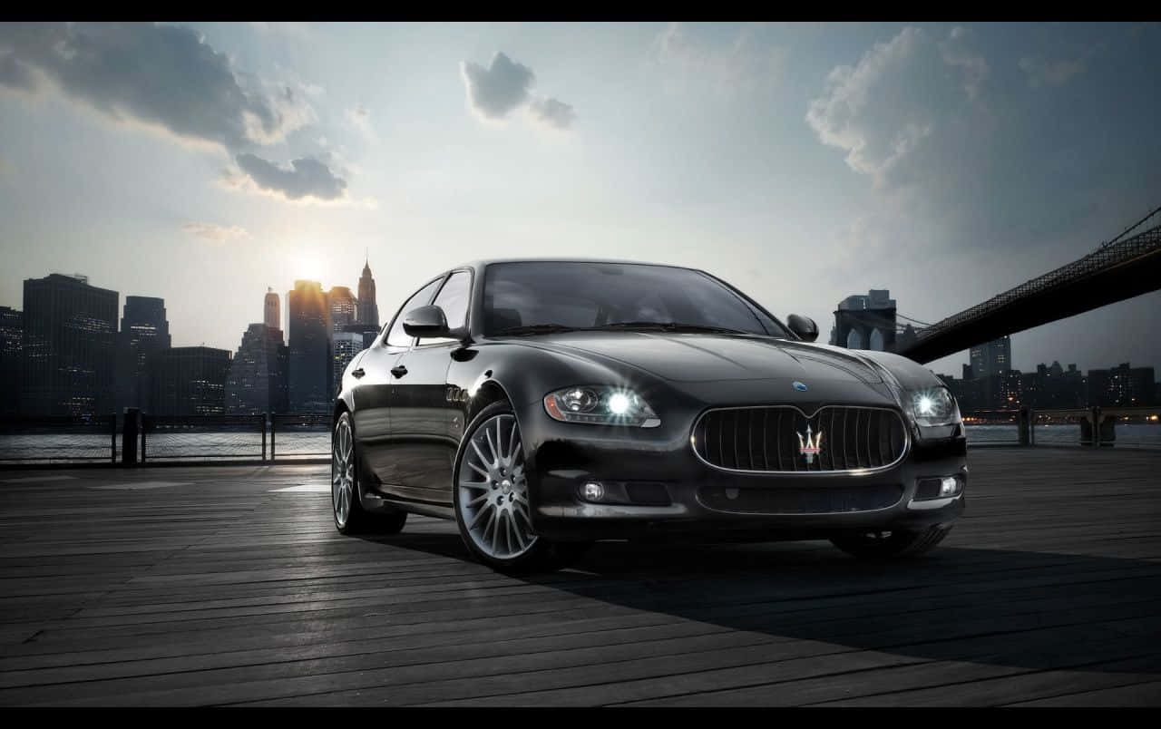 Maserati Quattroporte, black, wooden pier, HD Desktop Wallpaper