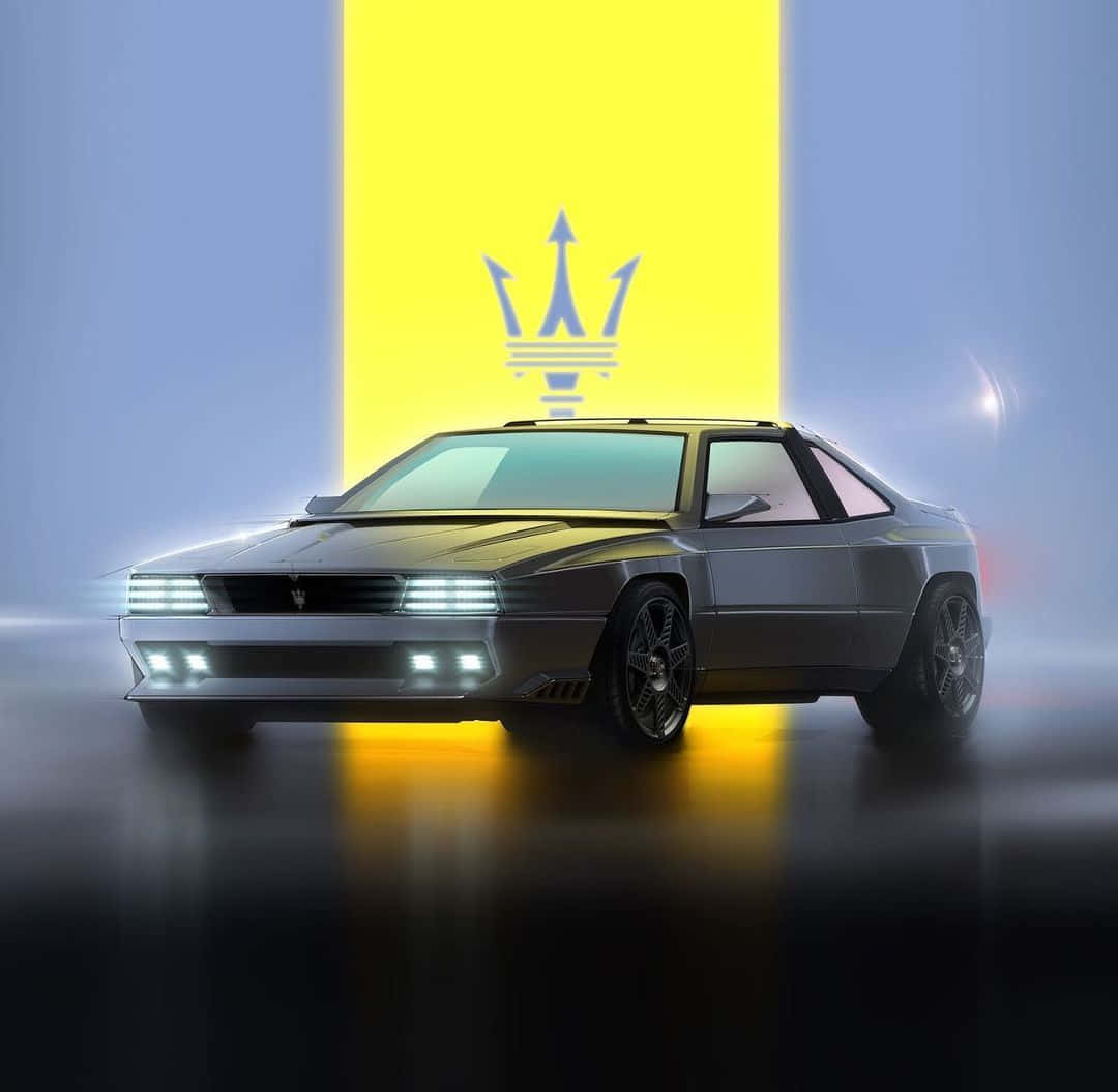 Maserati Shamal, silver, vertical yellow light beam, SD Desktop Wallpaper