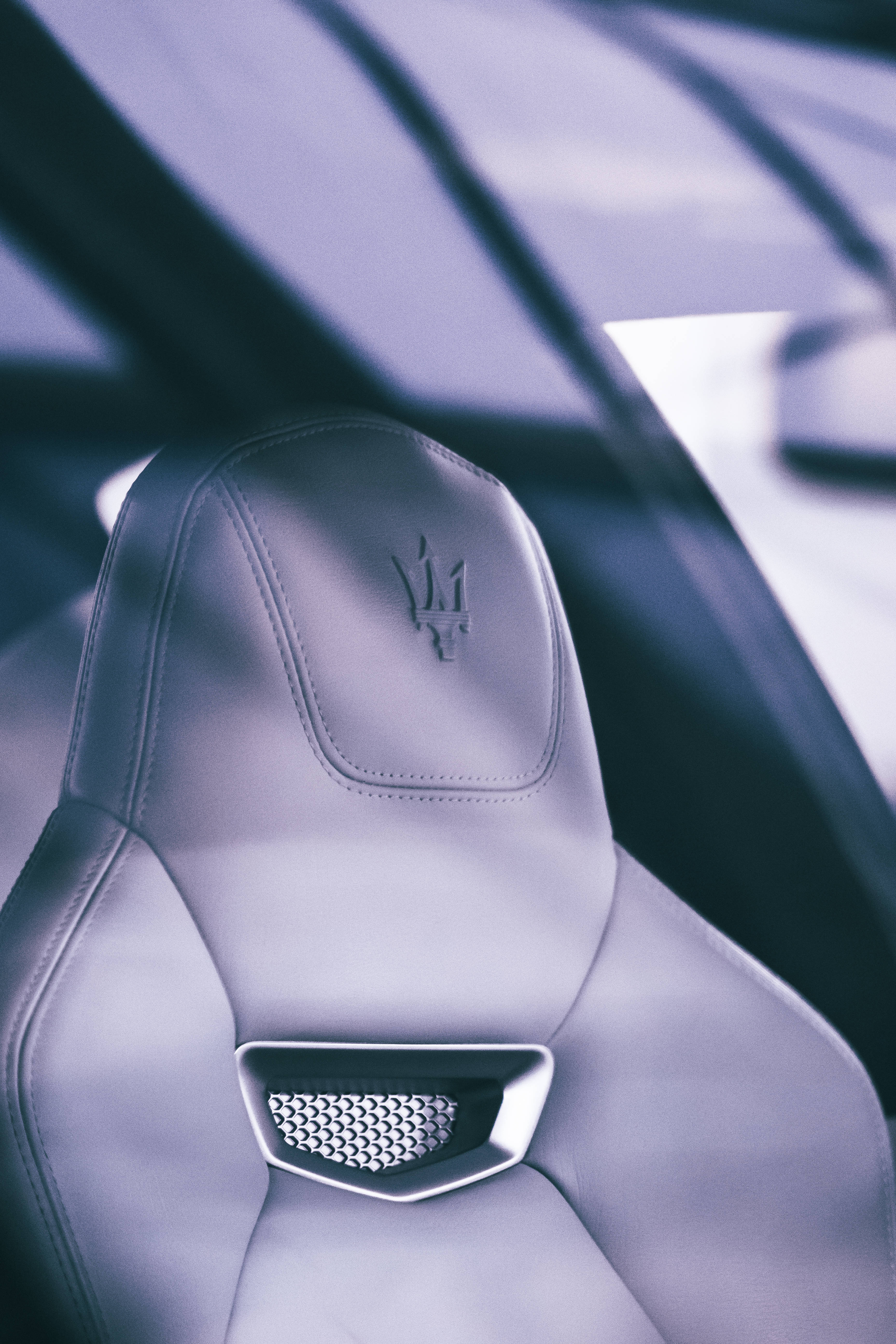 Maserati, car seat, stitched leather, 5K Phone Wallpaper
