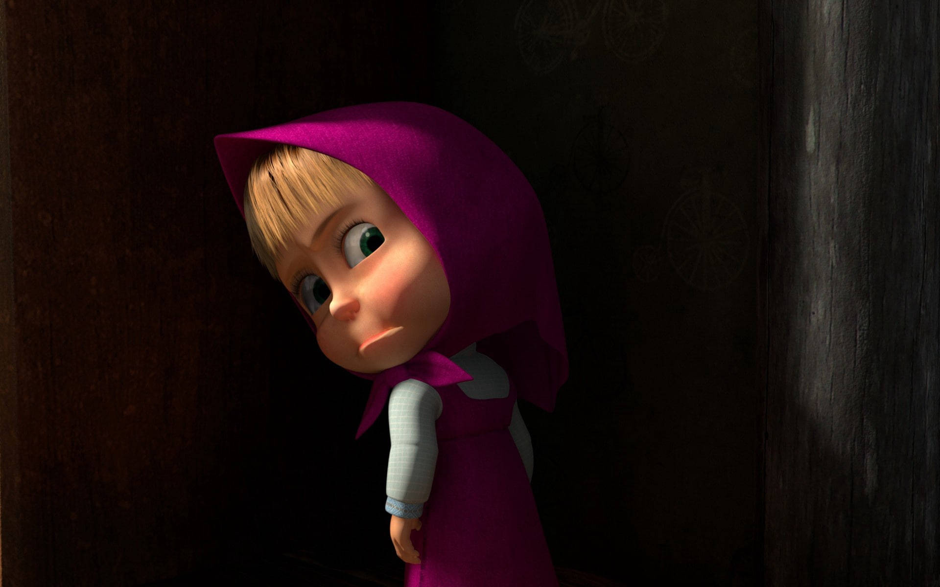 Masha And The Bear 4K, purple hood, green eyes, Full HD Desktop Wallpaper