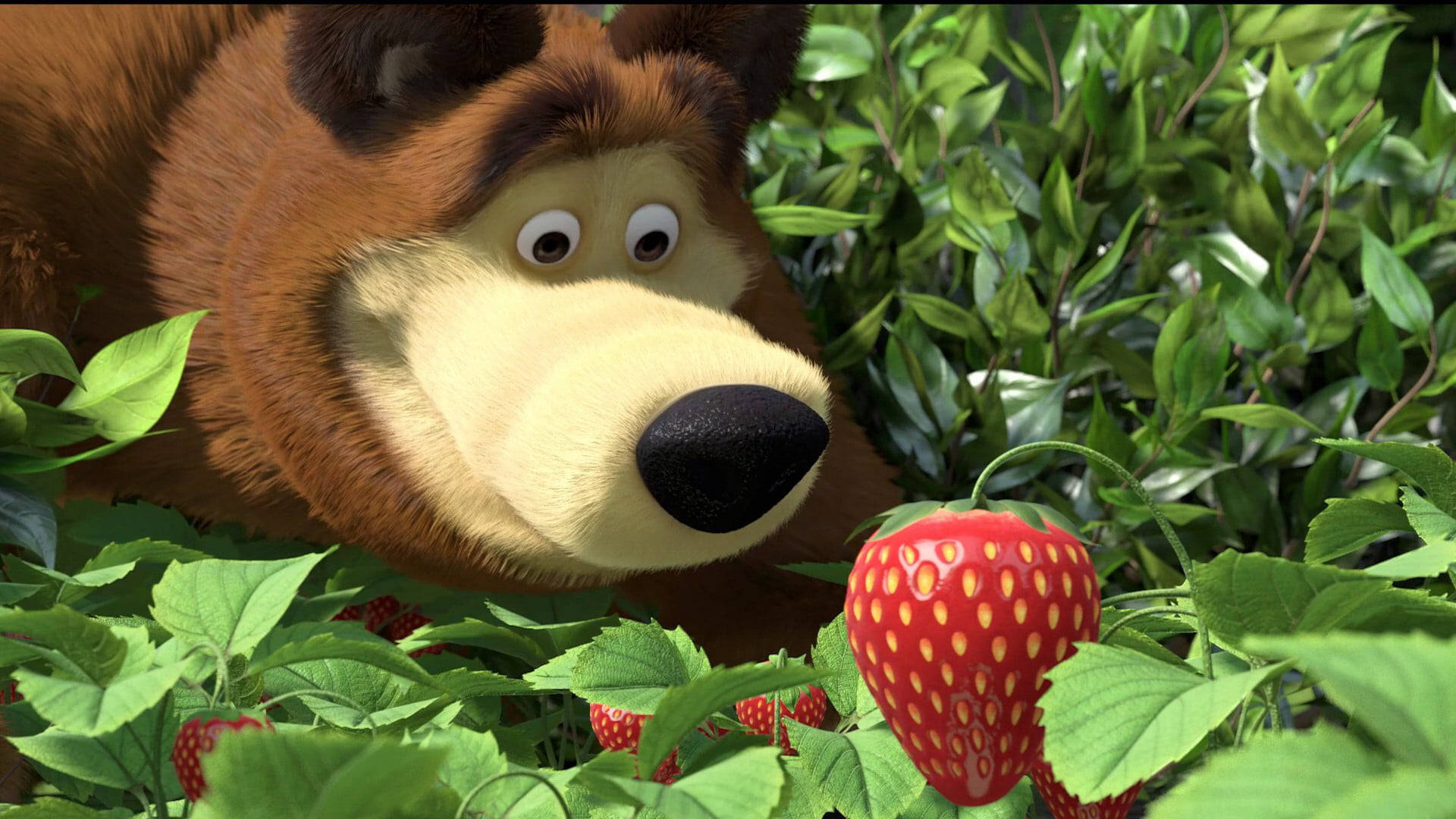 Masha And The Bear 4K, strawberry, red, Full HD Desktop Wallpaper