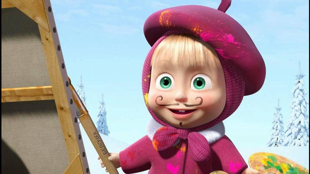Masha And The Bear, paint-splattered pink outfit, beret, HD Desktop Wallpaper